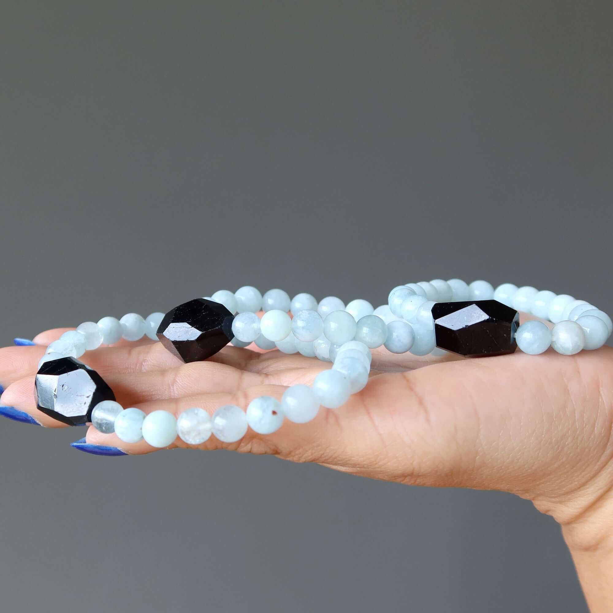 Aquamarine Bracelet & Black Tourmaline Bead Peace Protector
