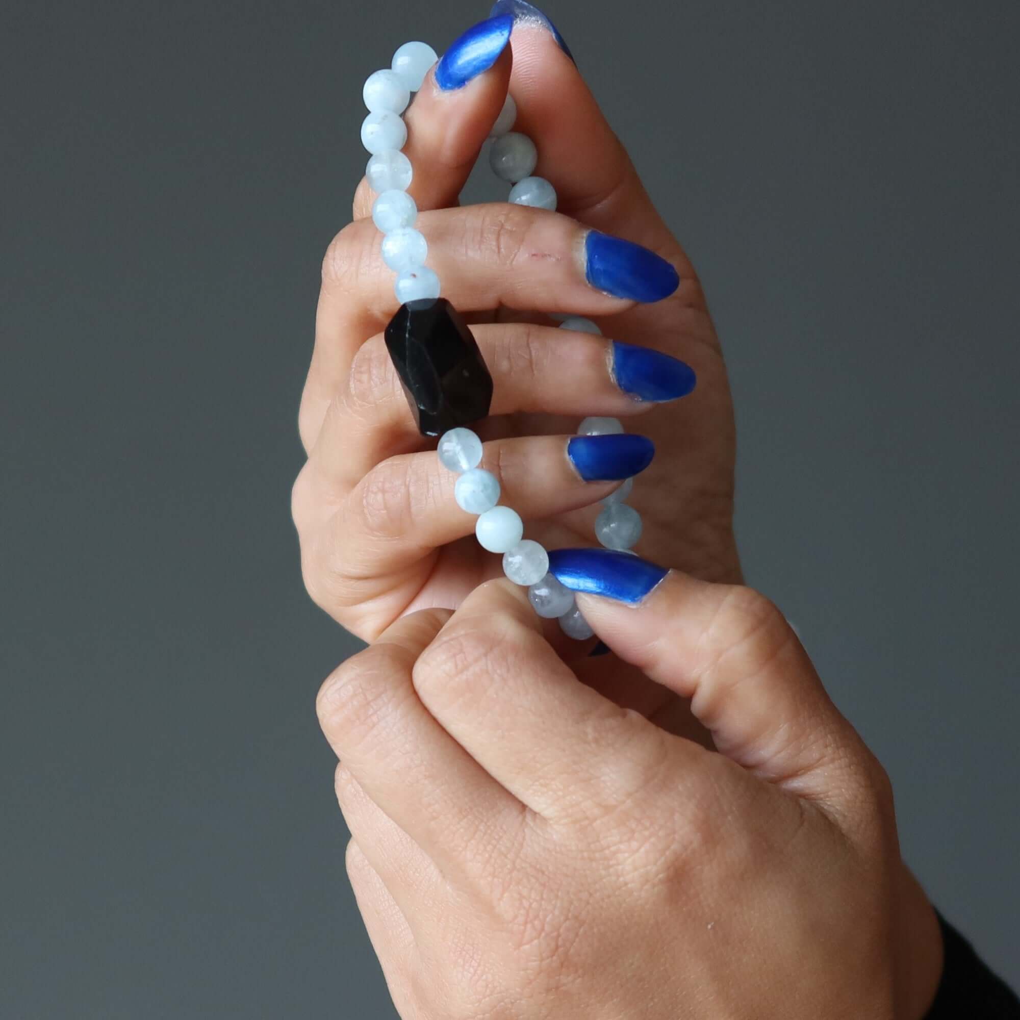 Aquamarine Bracelet & Black Tourmaline Bead Peace Protector