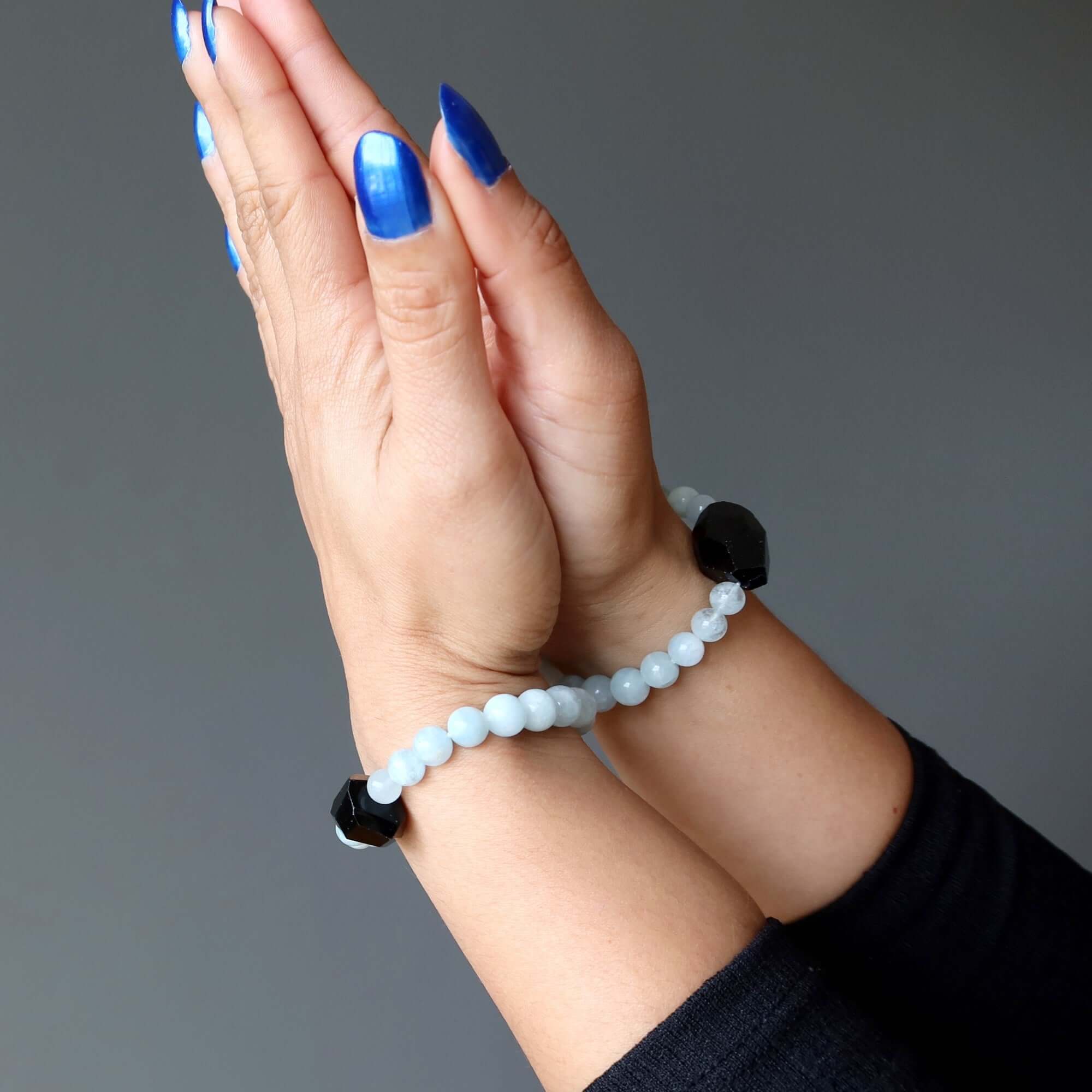 Aquamarine Bracelet & Black Tourmaline Bead Peace Protector