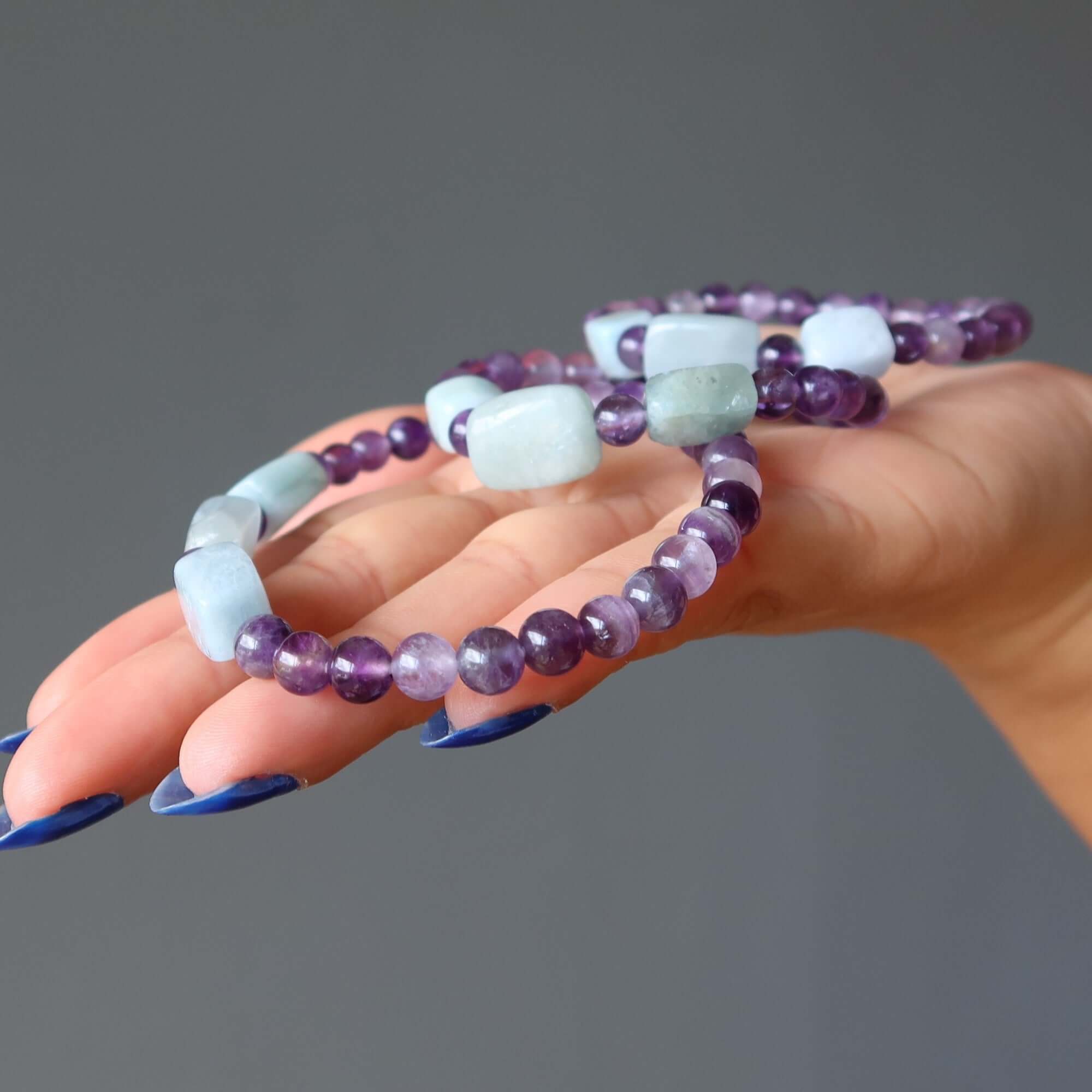 Amethyst Bracelet & Aquamarine Asymmetrical Serenity Beads