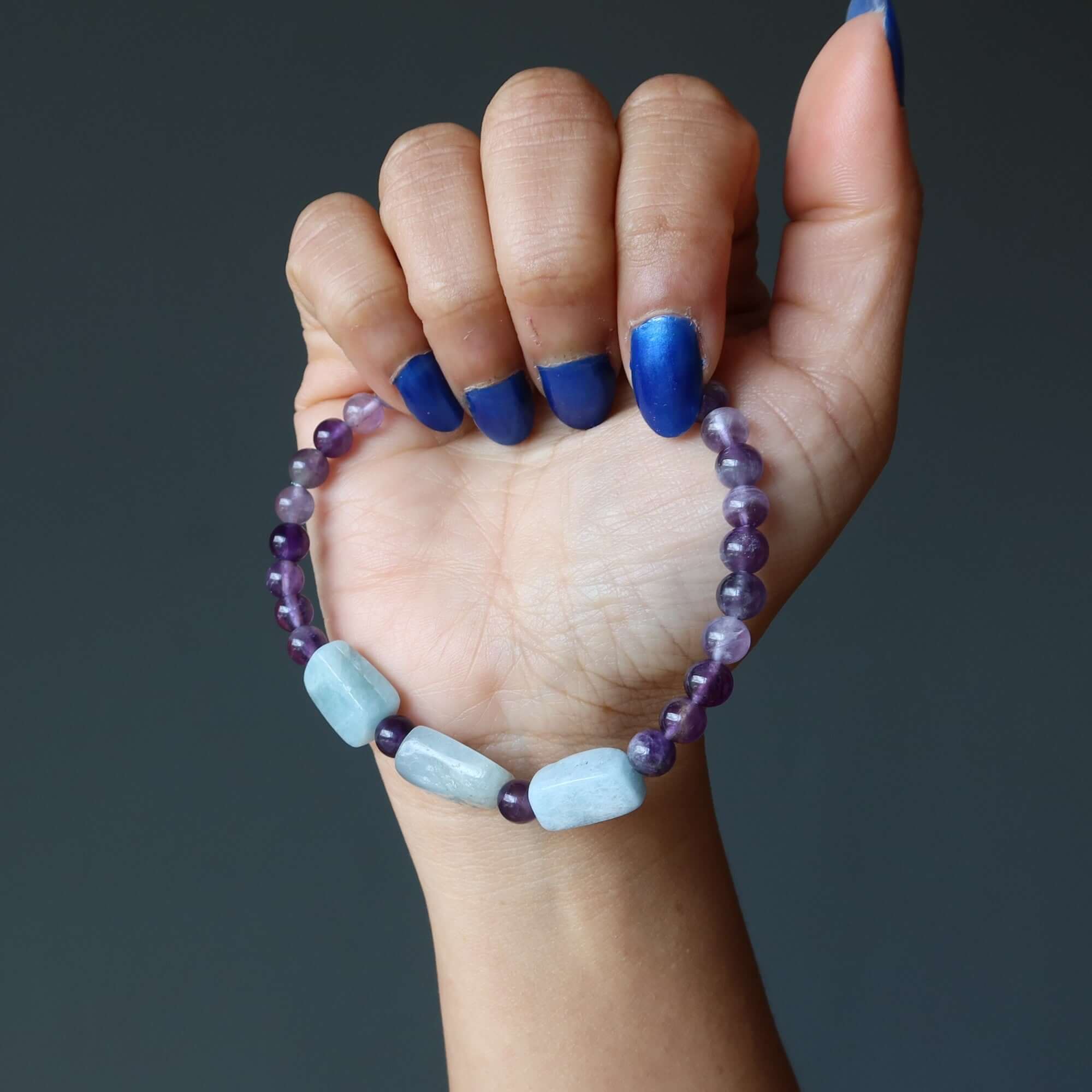 Amethyst Bracelet & Aquamarine Asymmetrical Serenity Beads