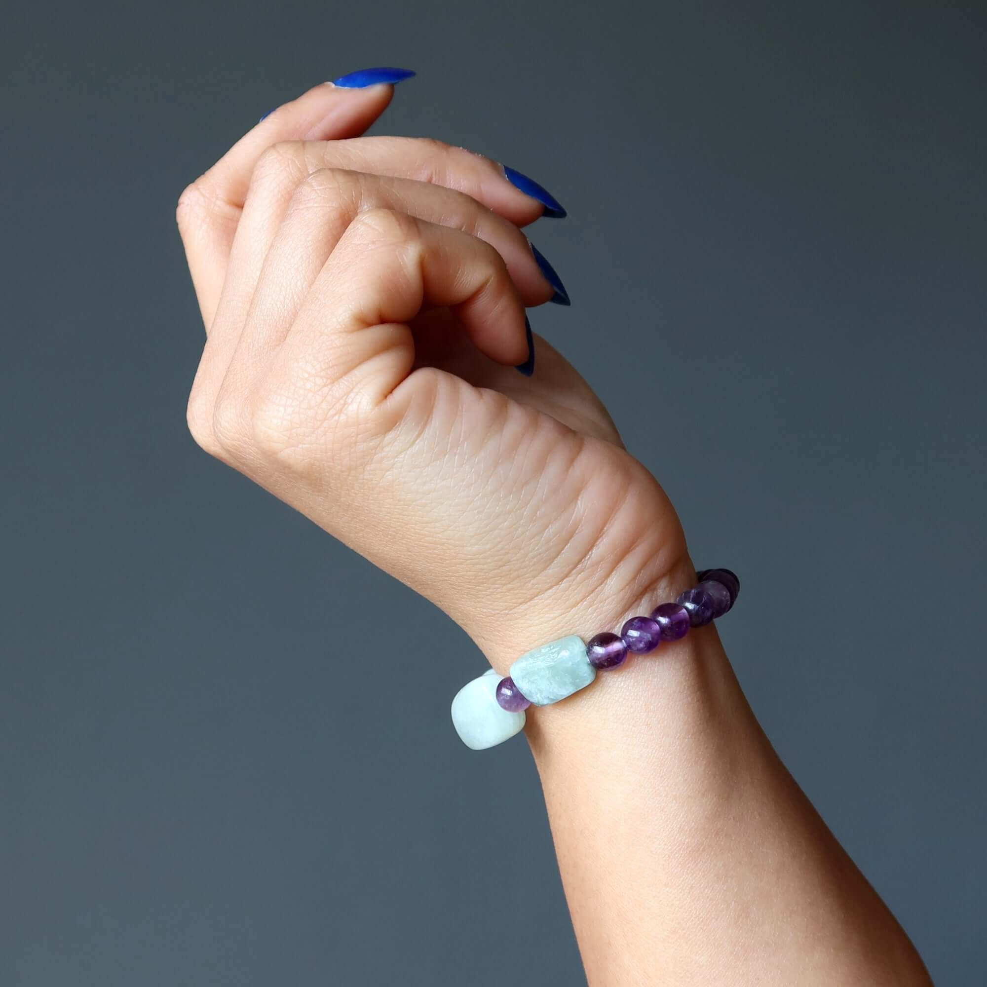 Amethyst Bracelet & Aquamarine Asymmetrical Serenity Beads