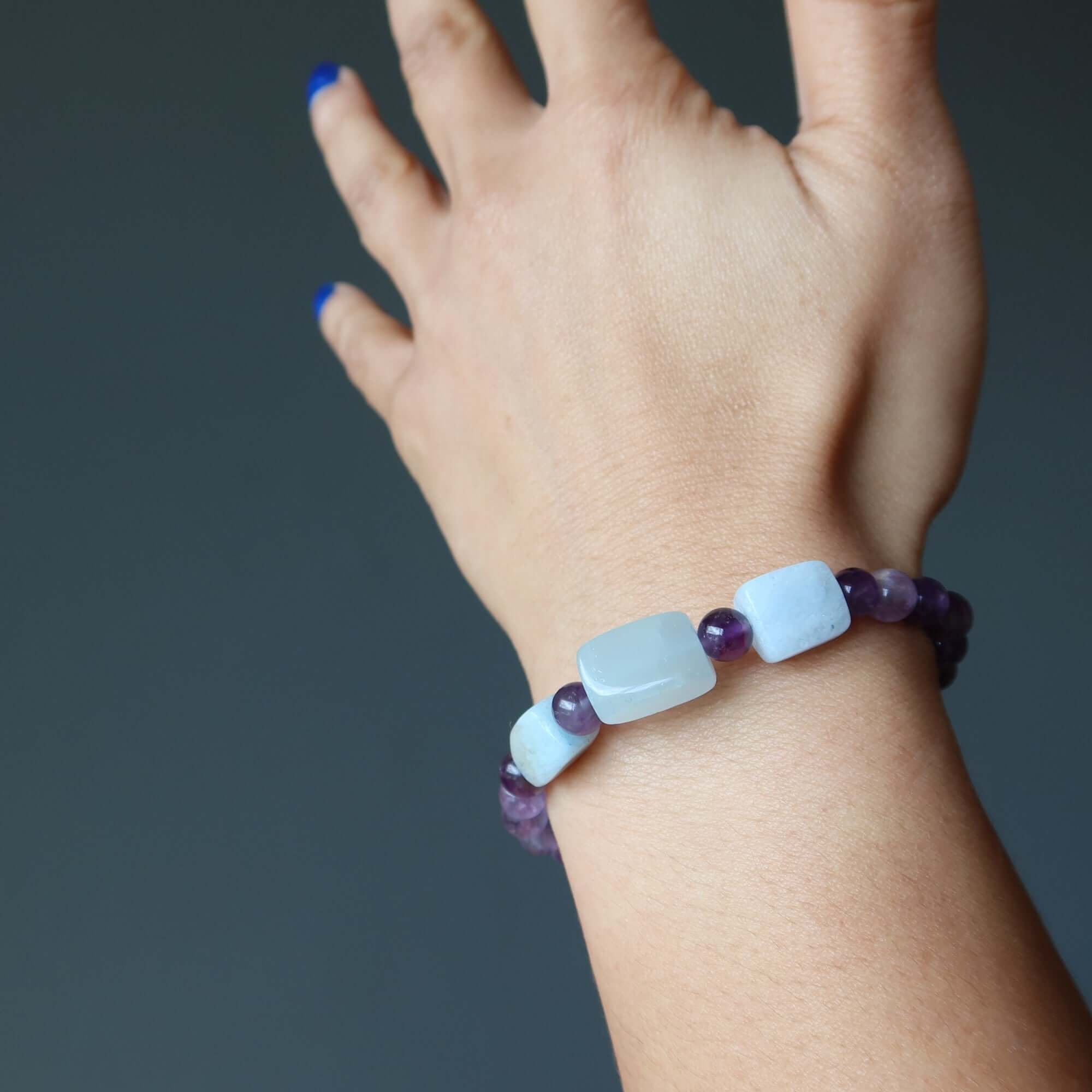 Amethyst Bracelet & Aquamarine Asymmetrical Serenity Beads