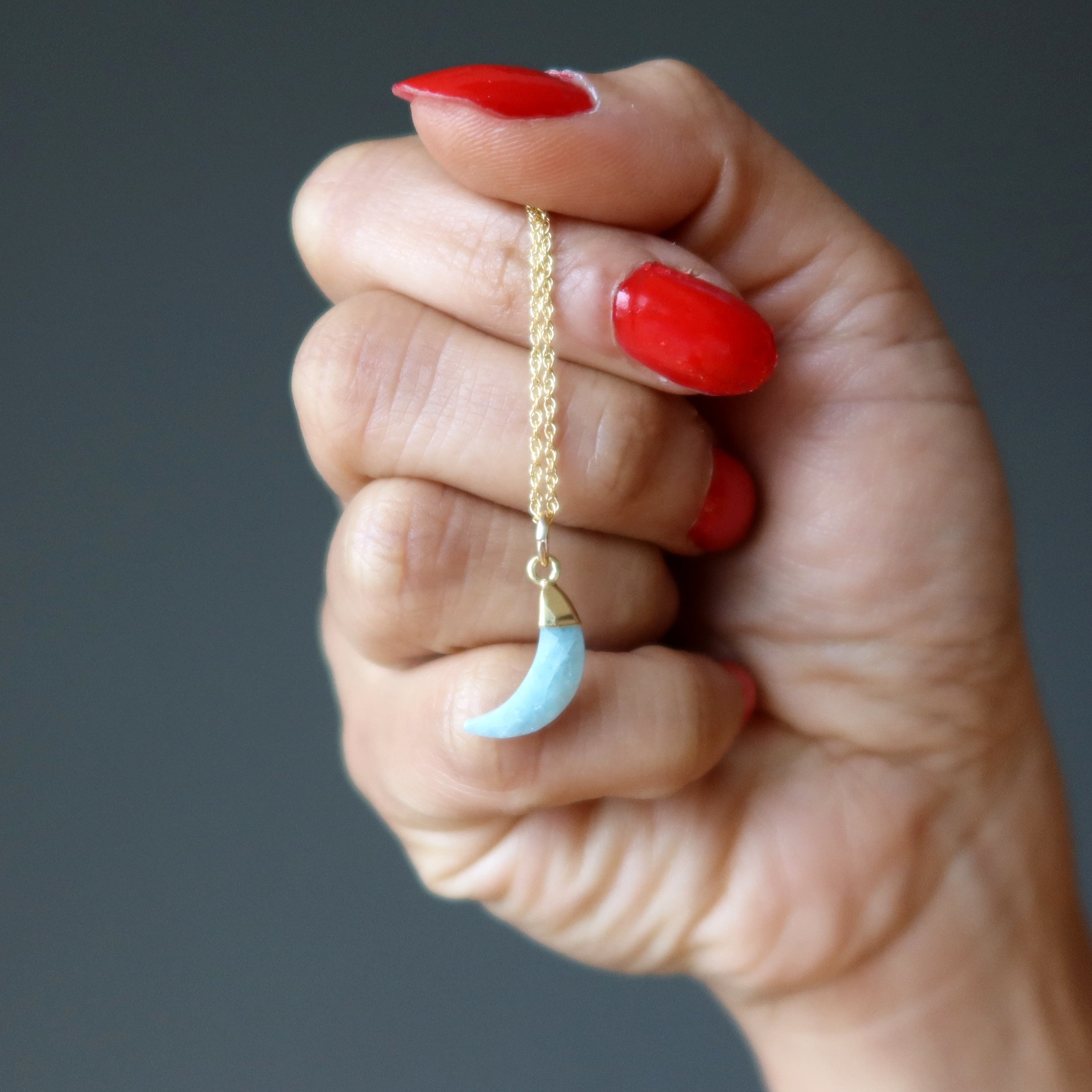 Aquamarine Necklace Blue Moon Gem 24-Karat Gold