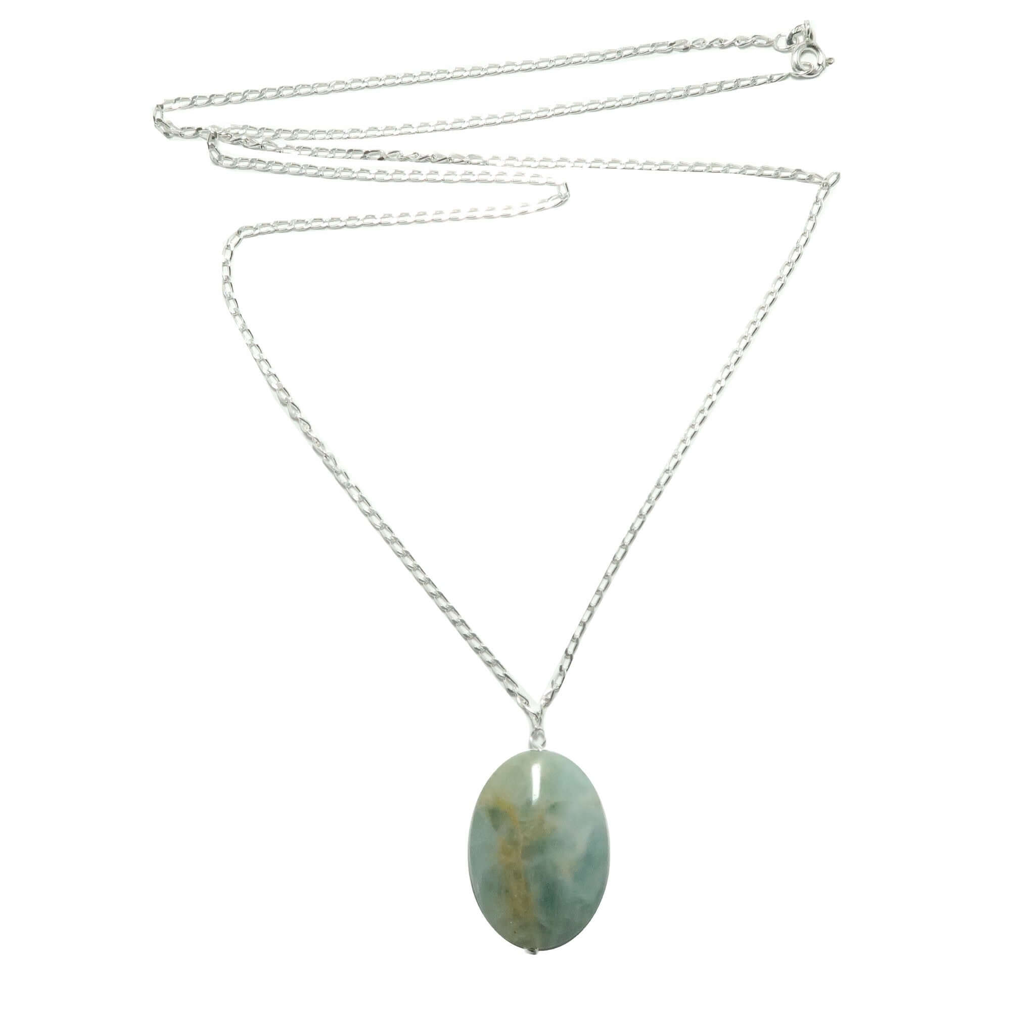 Collier aigue-marine, ovale bleu, faisceau, argent sterling
