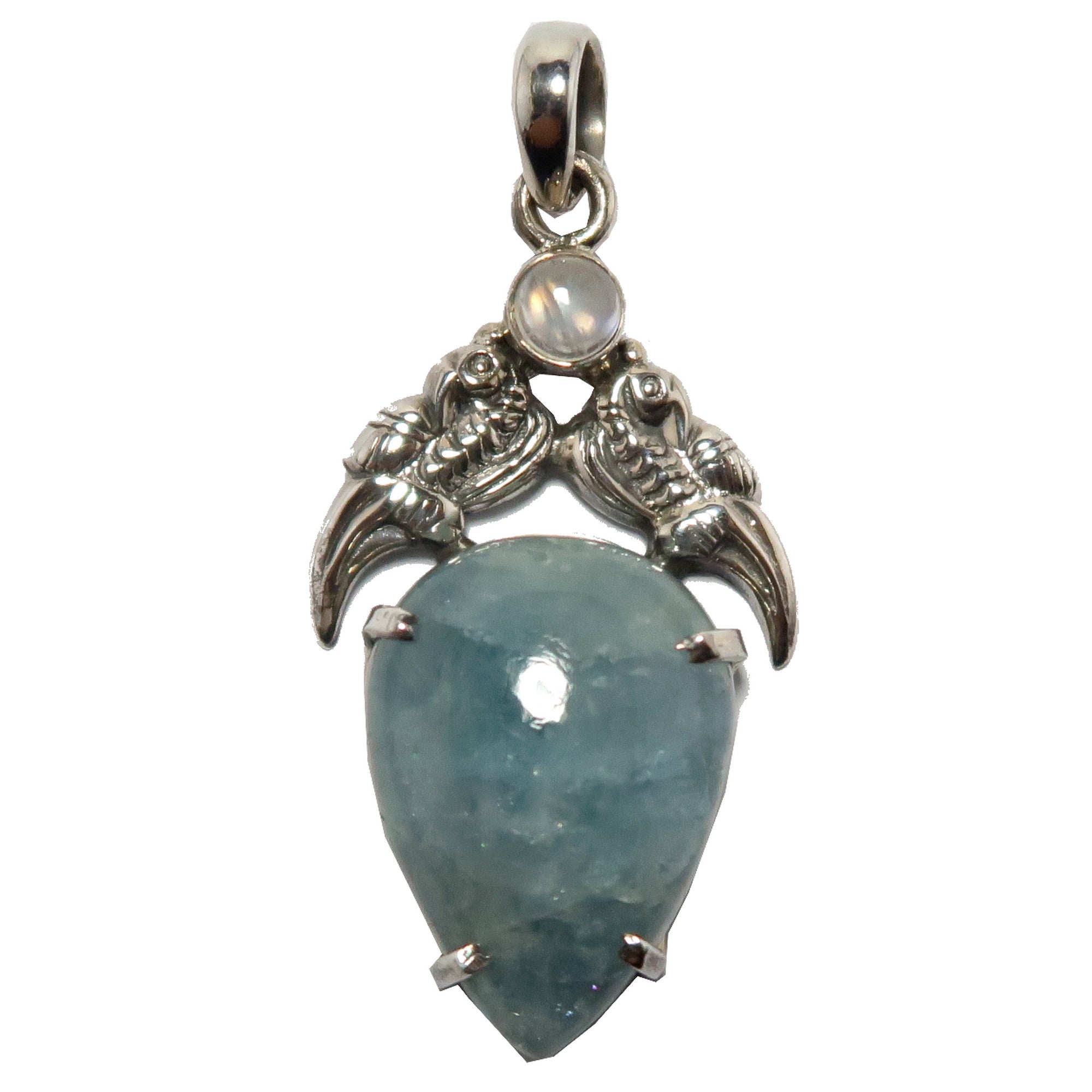 Aquamarine Pendant Love Birds Sterling Silver