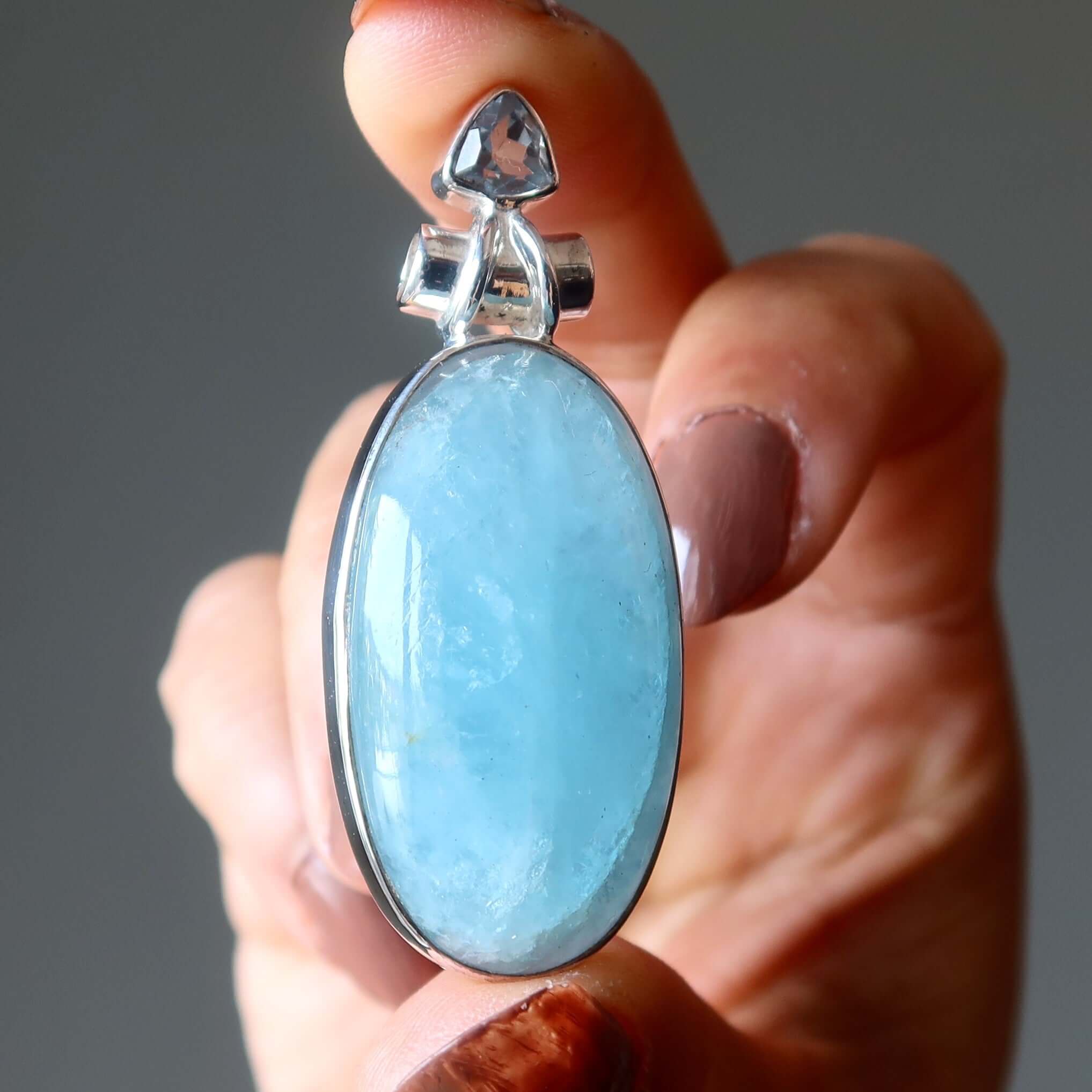 Pendentif Aigue-marine Topaze Bleue Brise Arctique Argent Sterling