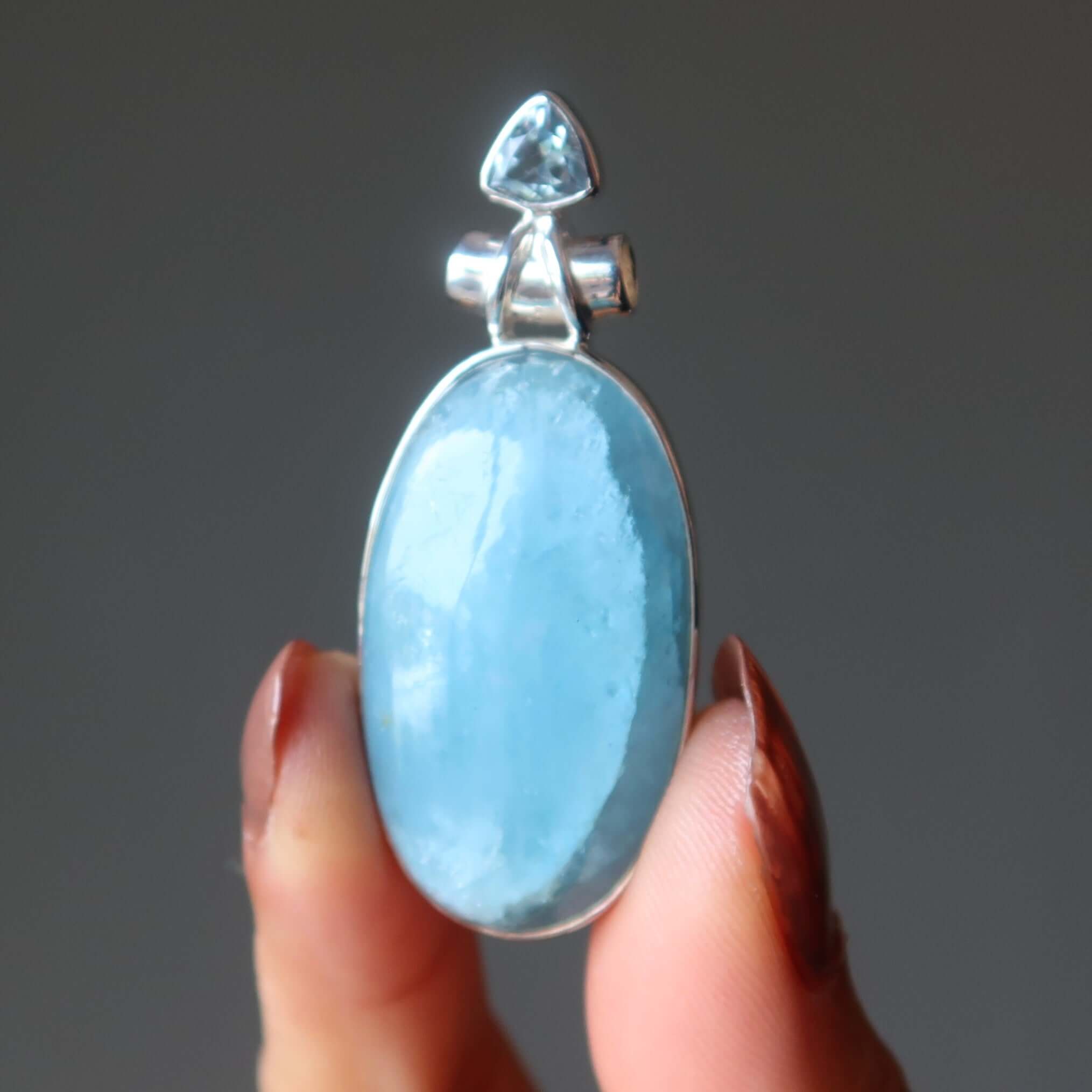 Pendentif Aigue-marine Topaze Bleue Brise Arctique Argent Sterling