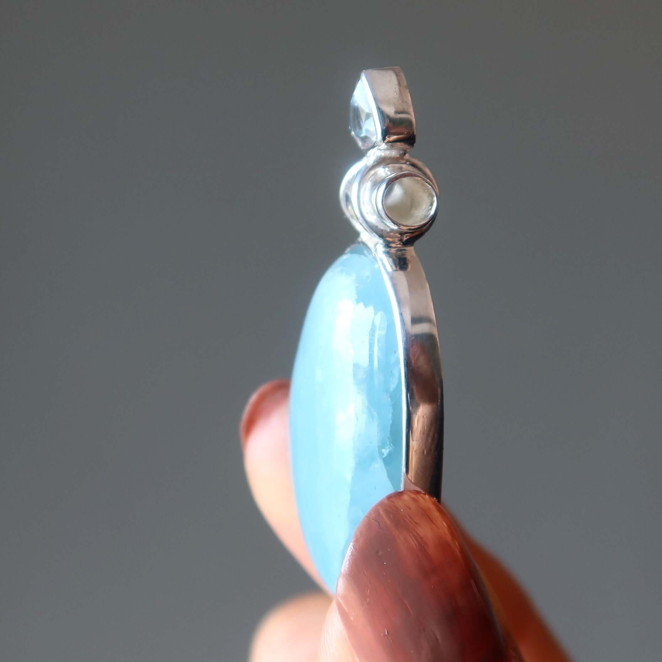 Pendentif Aigue-marine Topaze Bleue Brise Arctique Argent Sterling