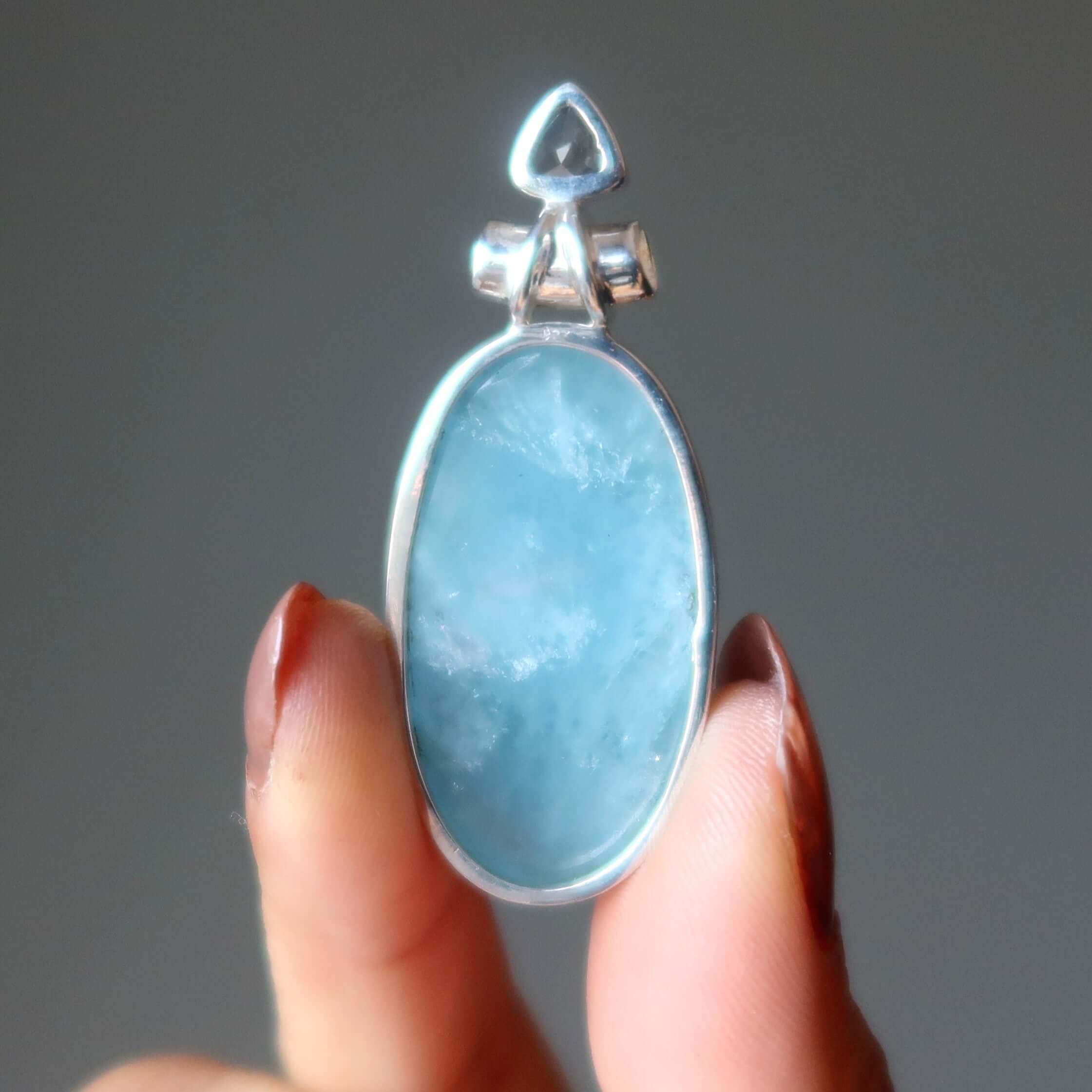 Pendentif Aigue-marine Topaze Bleue Brise Arctique Argent Sterling