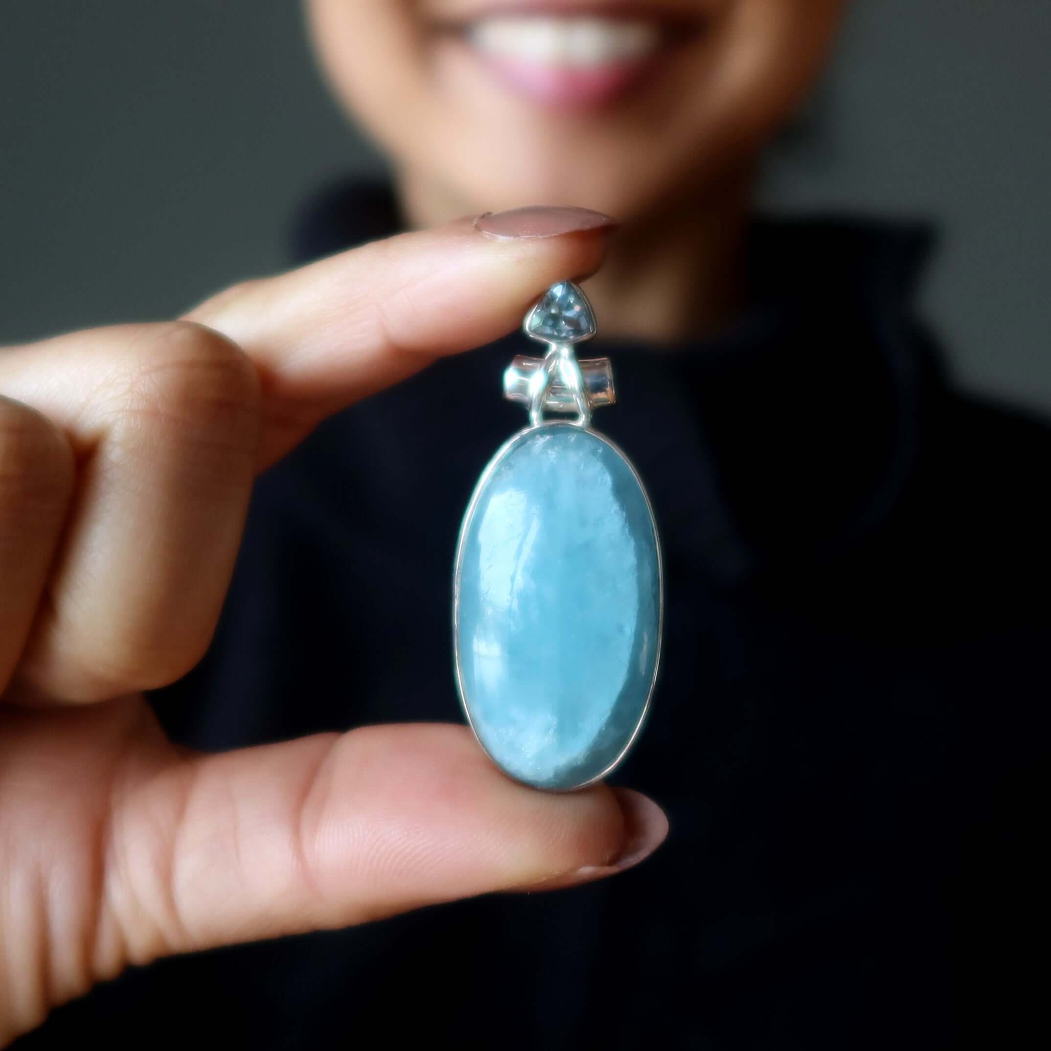 Pendentif Aigue-marine Topaze Bleue Brise Arctique Argent Sterling