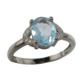 Aquamarine Ring Cinderella Blue Gem White Bronze