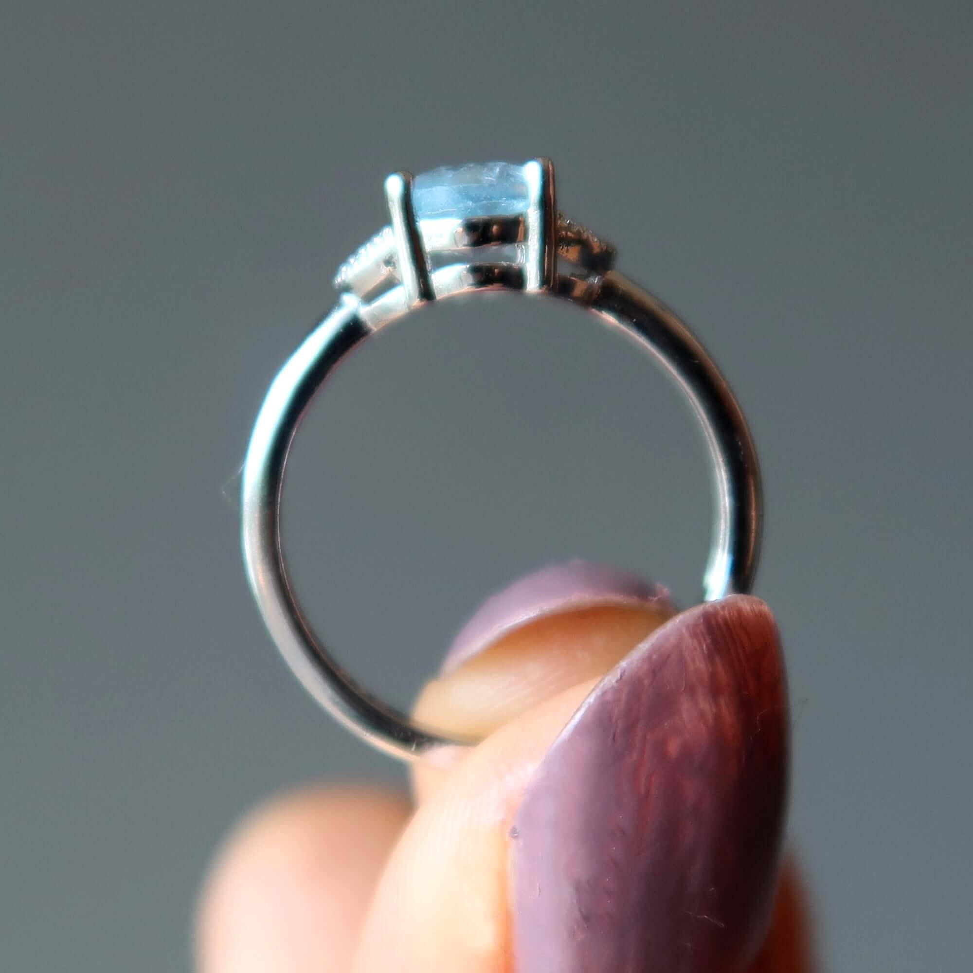 Aquamarine Ring Cinderella Blue Gem White Bronze