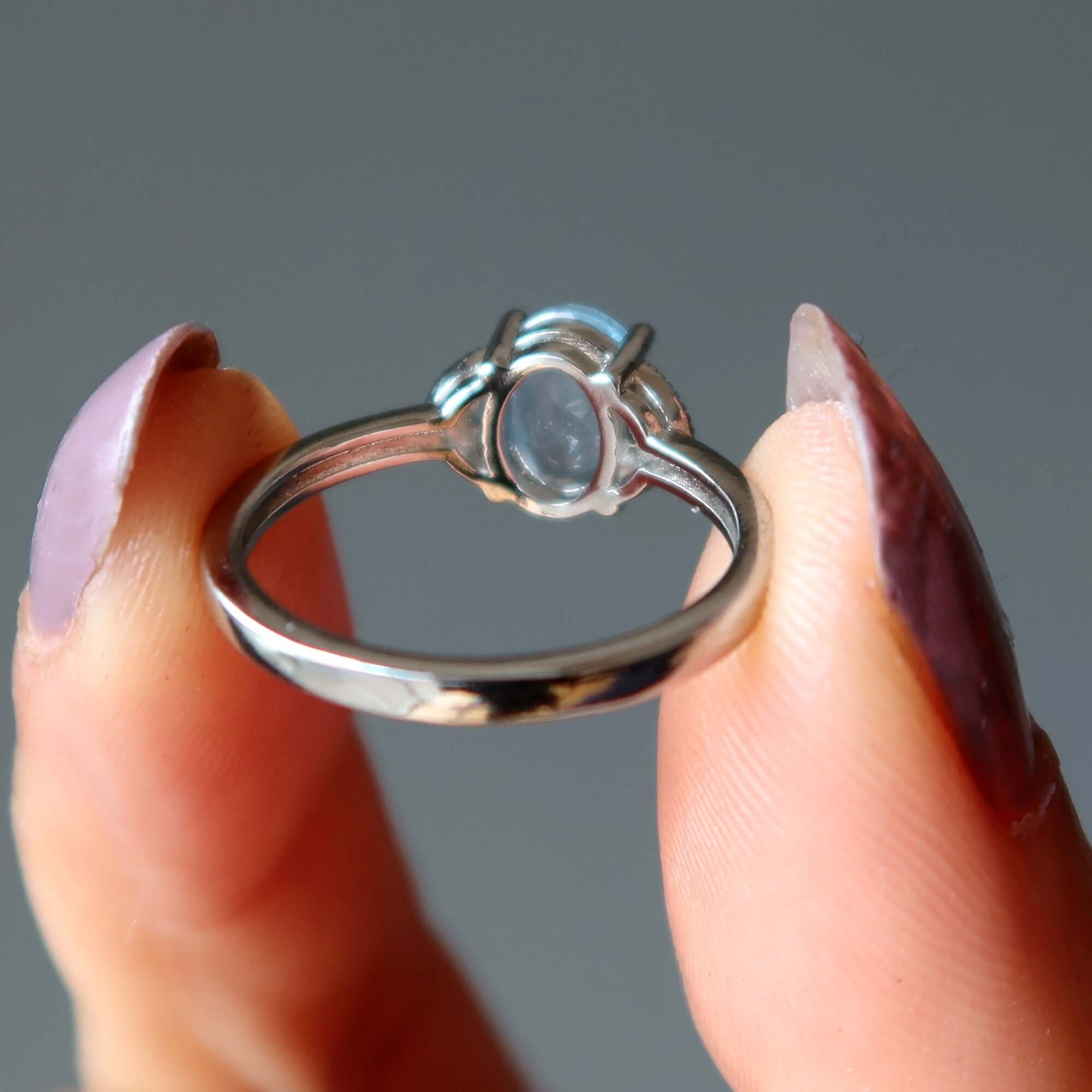 Aquamarine Ring Cinderella Blue Gem White Bronze