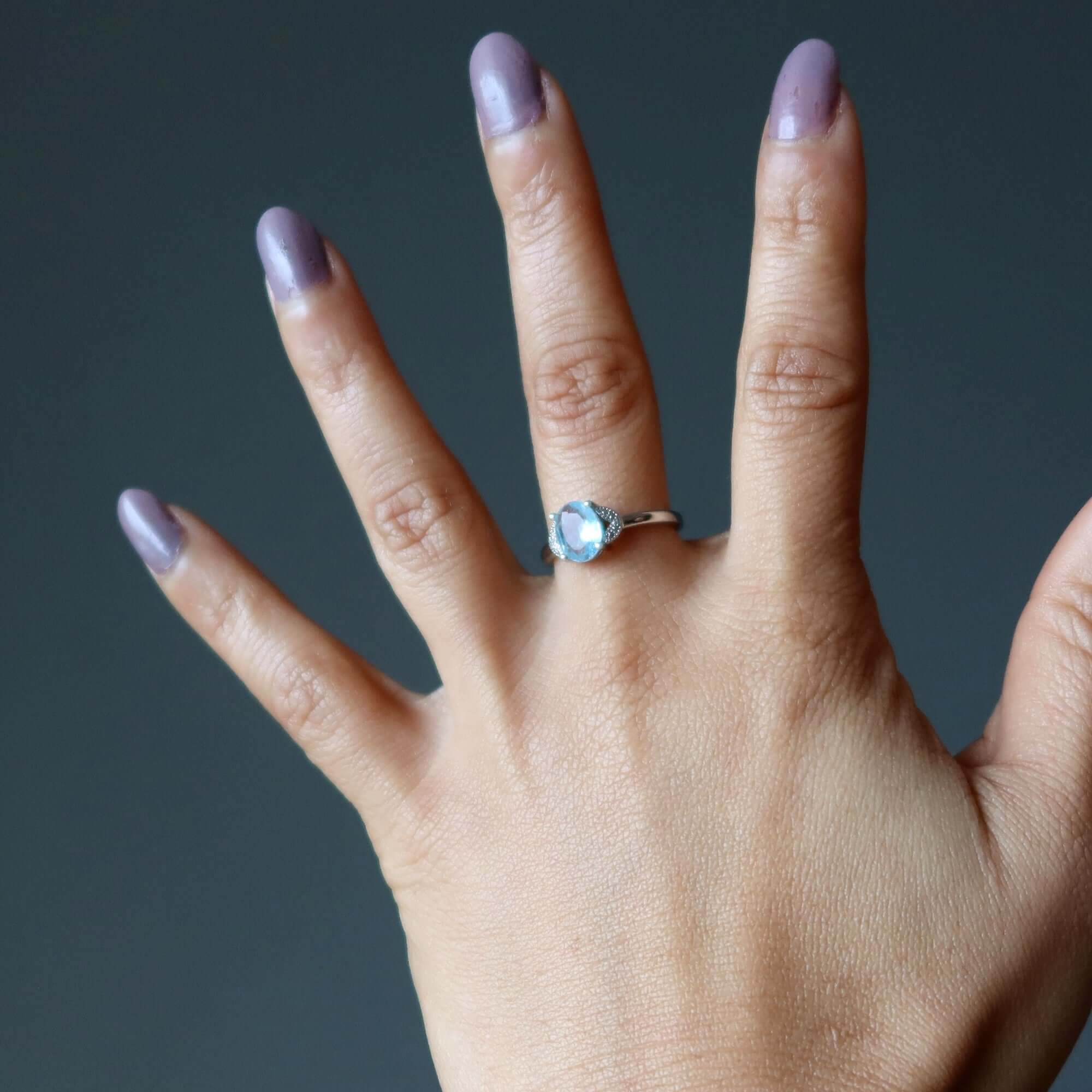 Aquamarine Ring Cinderella Blue Gem White Bronze