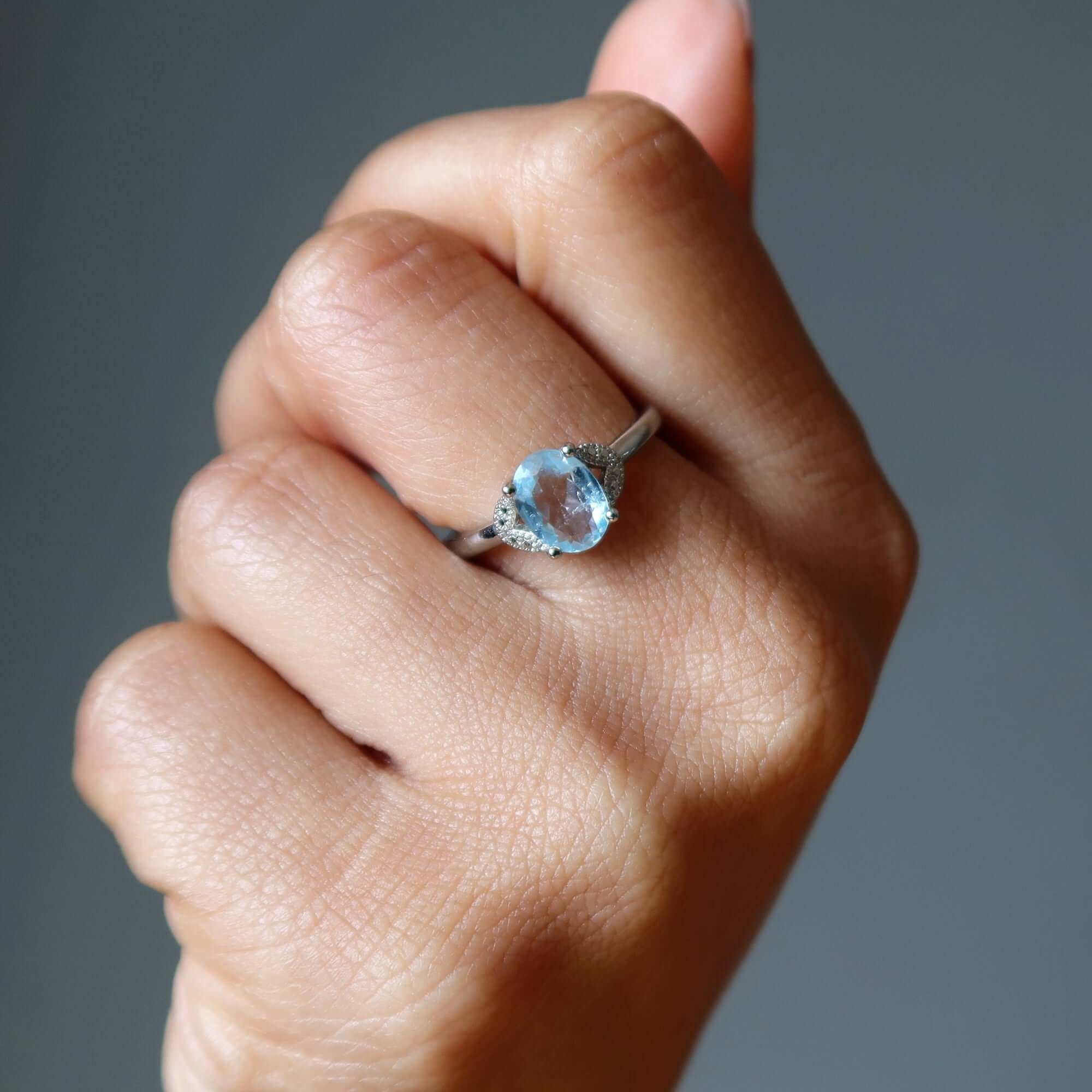 Aquamarine Ring Cinderella Blue Gem White Bronze