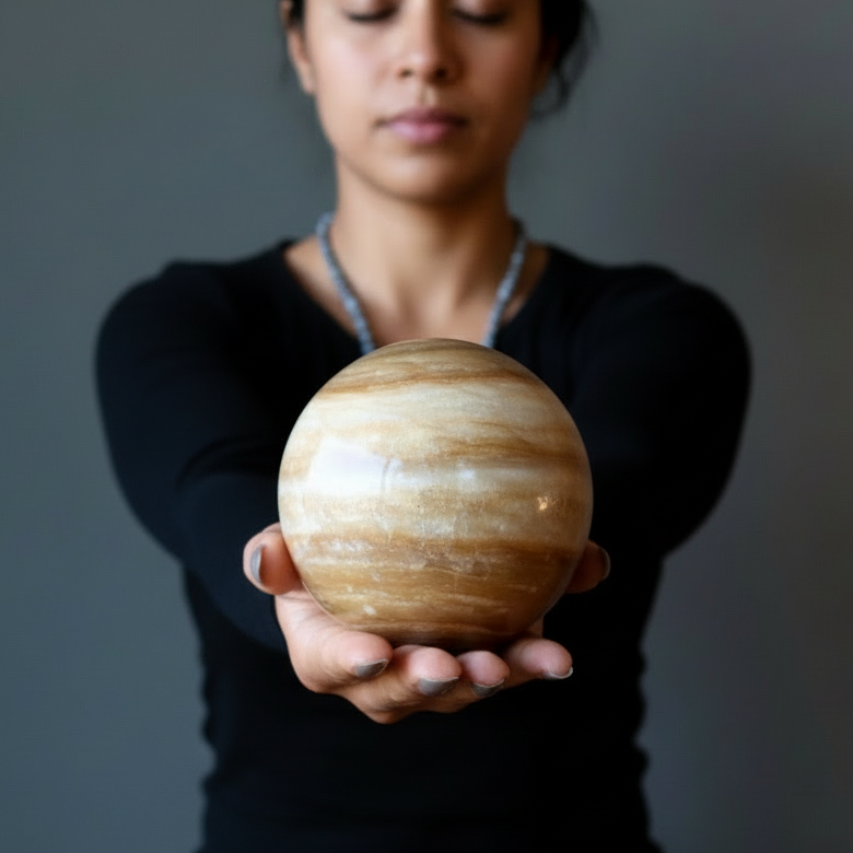 Aragonite Sphere Mocha Motivation Good Vibration Crystal Ball