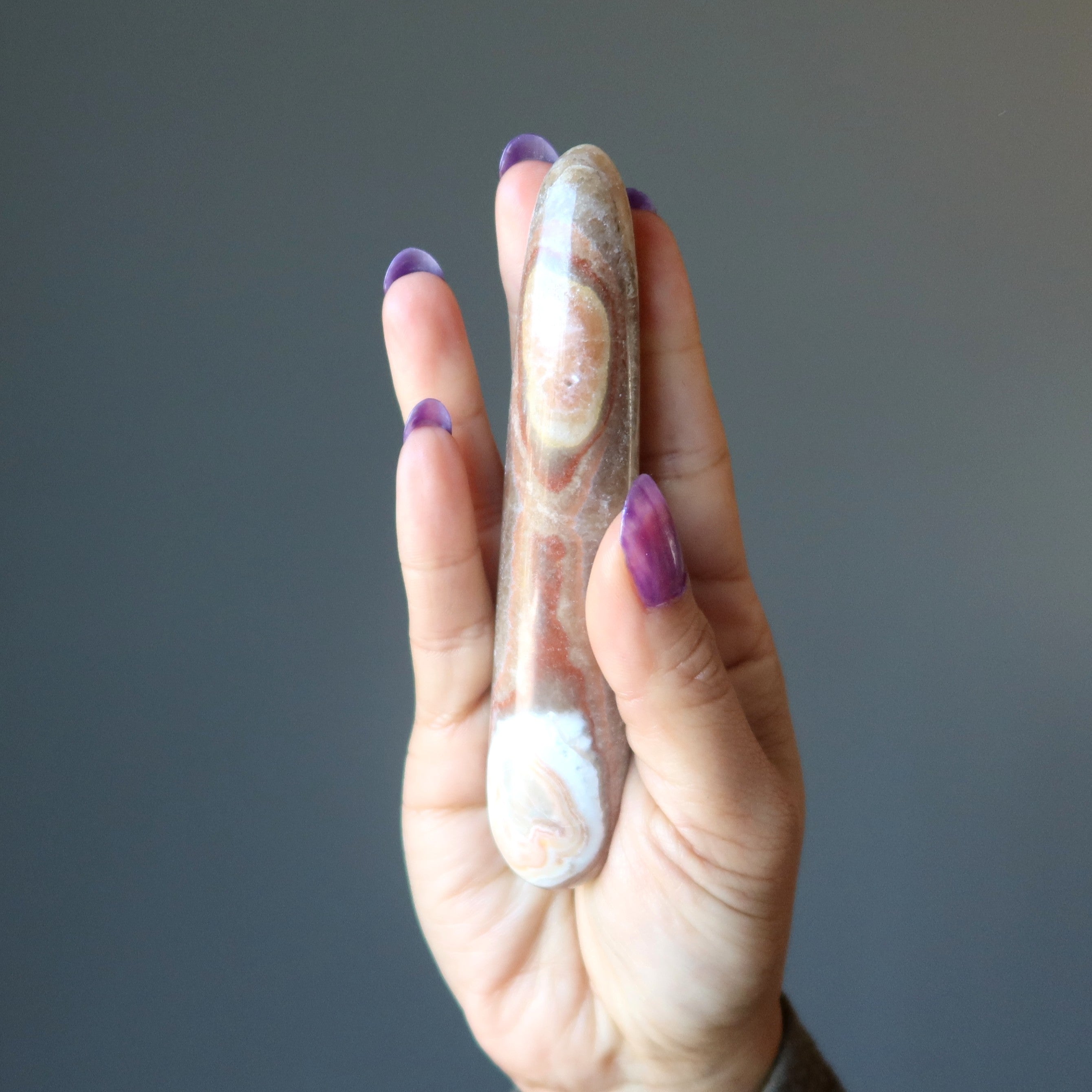 Aragonite Massage Wand Sleek Brown Healing Stone