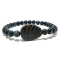 Kyanit Armband Blaue Edelsteinperlen & schwarzer Arfvedsonit-Blatt