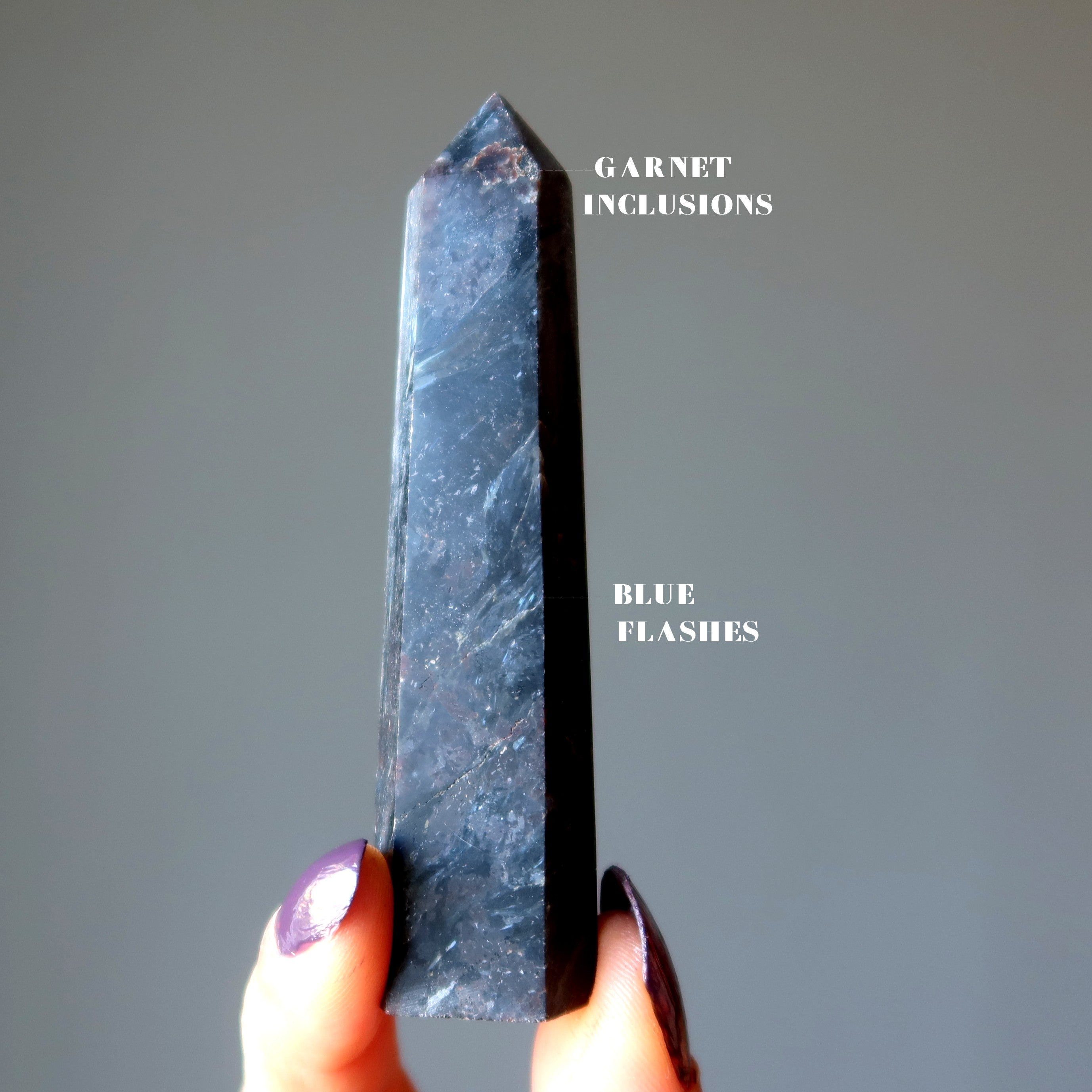 Arfvedsonite Tower Wand Zip Zap Black Blue Point