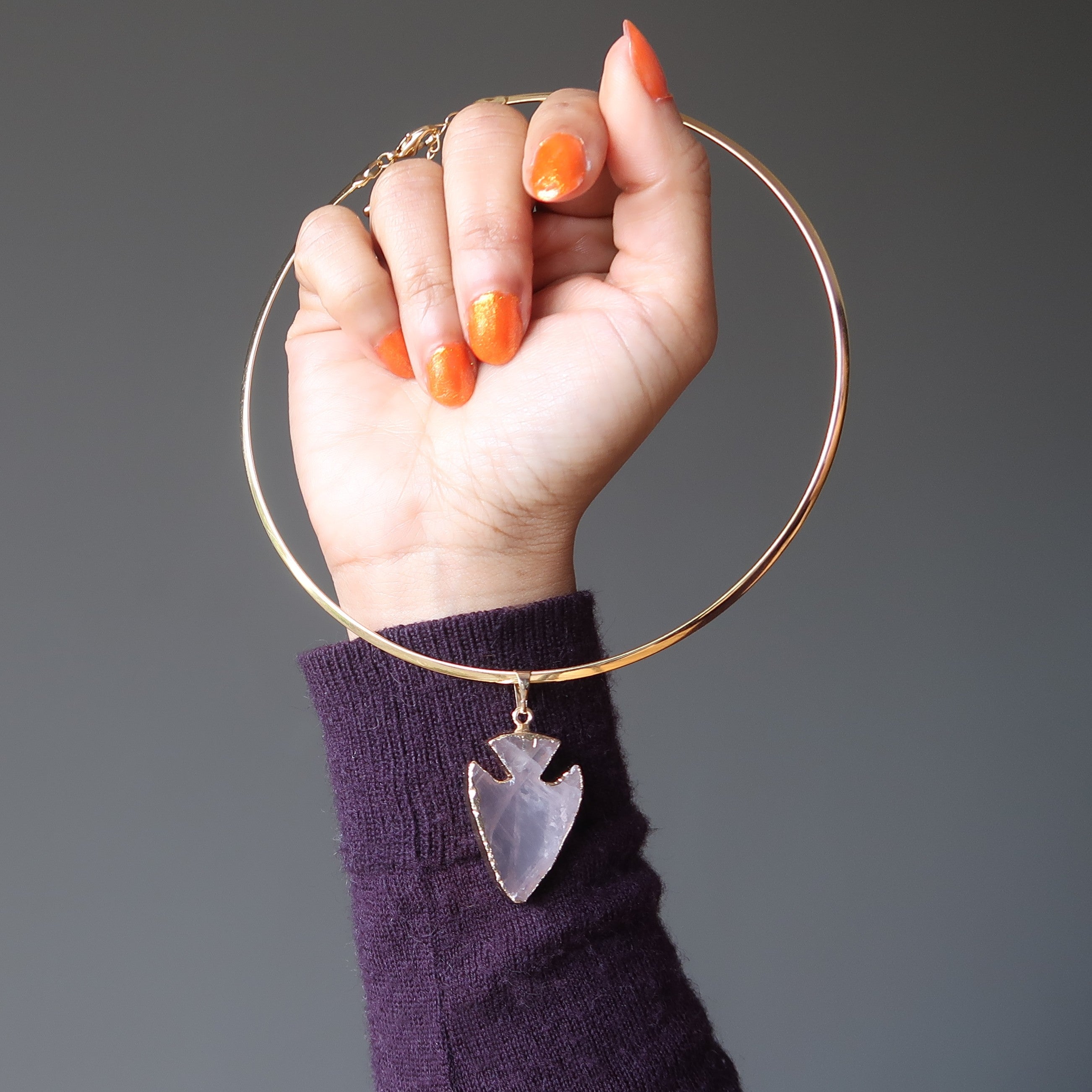 Rosenquarz-Halskette mit Pfeilspitze Amor-Gold-Choker