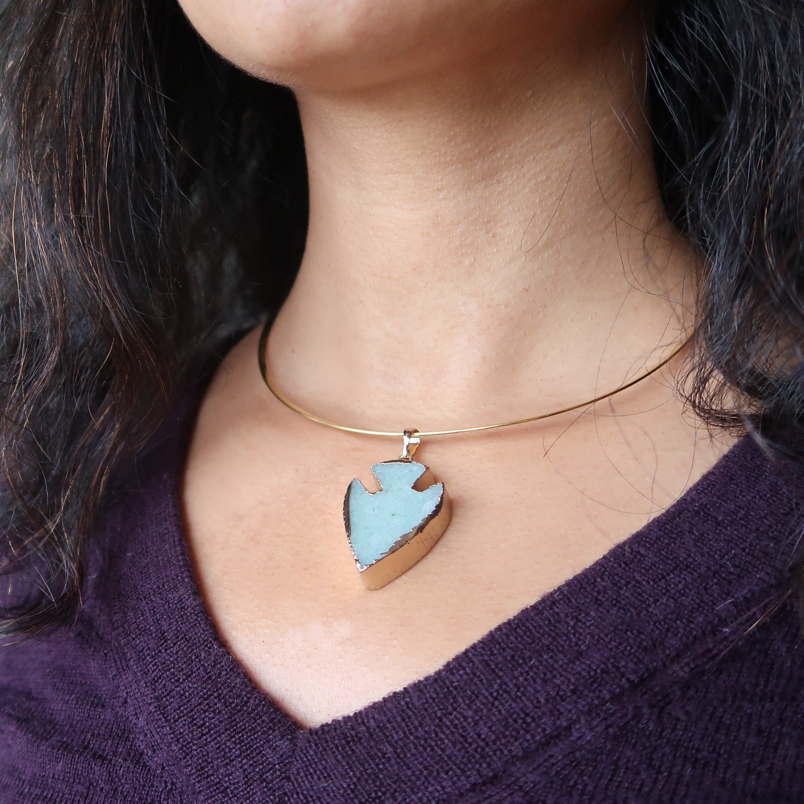 Grüner Aventurin Halskette Pfeilspitze Gold Collier