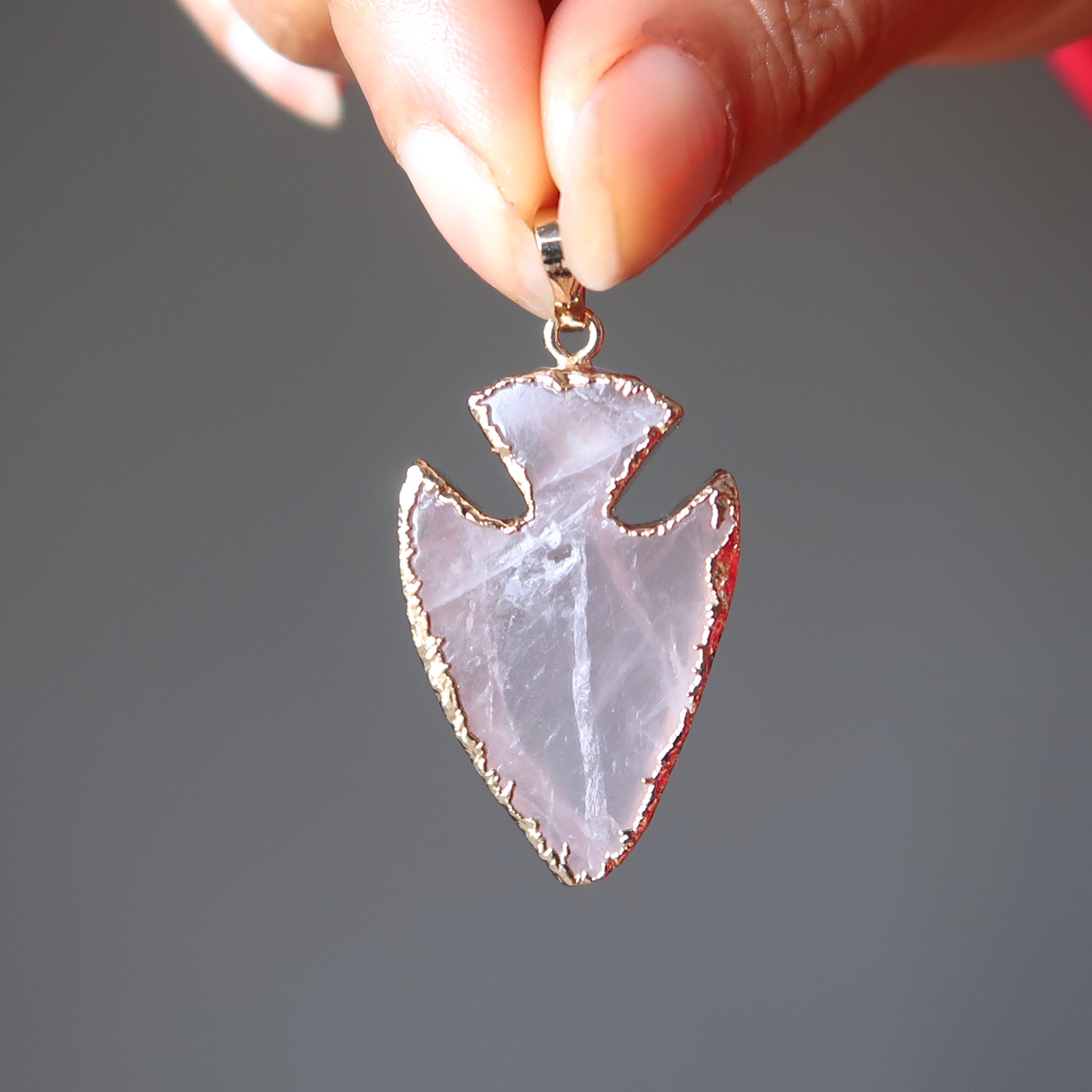 Pendentif en Quartz Rose Pointe de Flèche de l'Amour Or