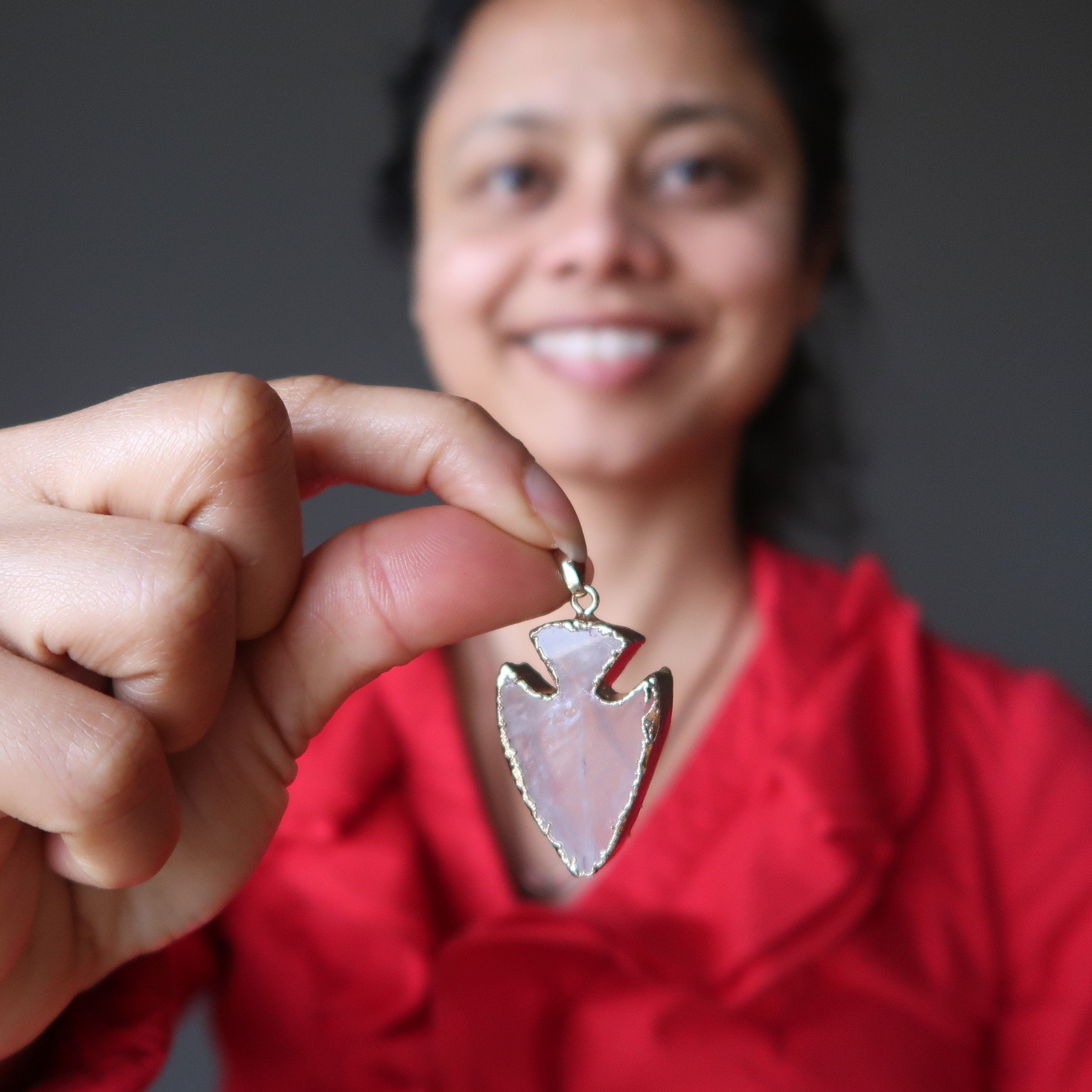 Pendentif en Quartz Rose Pointe de Flèche de l'Amour Or