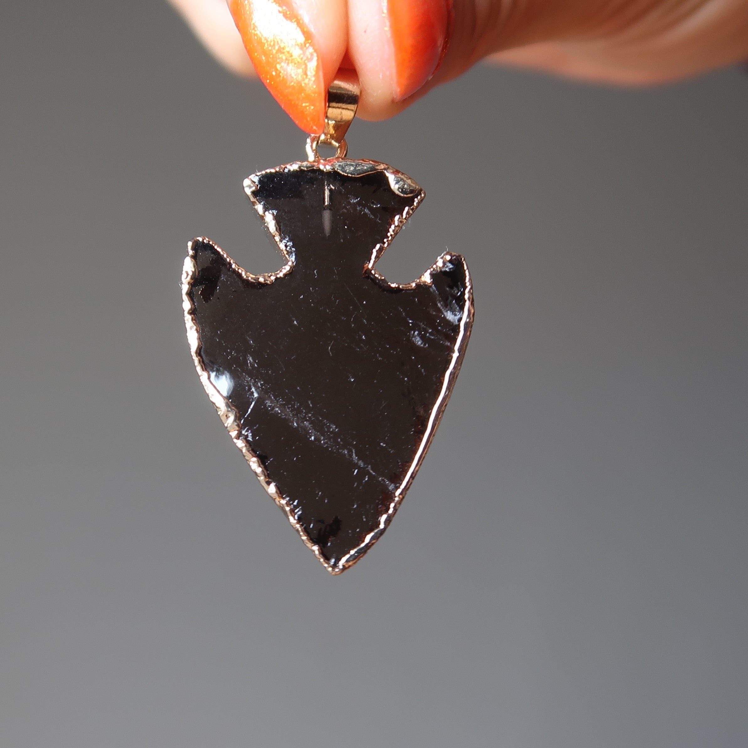 Smoky Quartz Pendant Arrowhead Aim for Gold