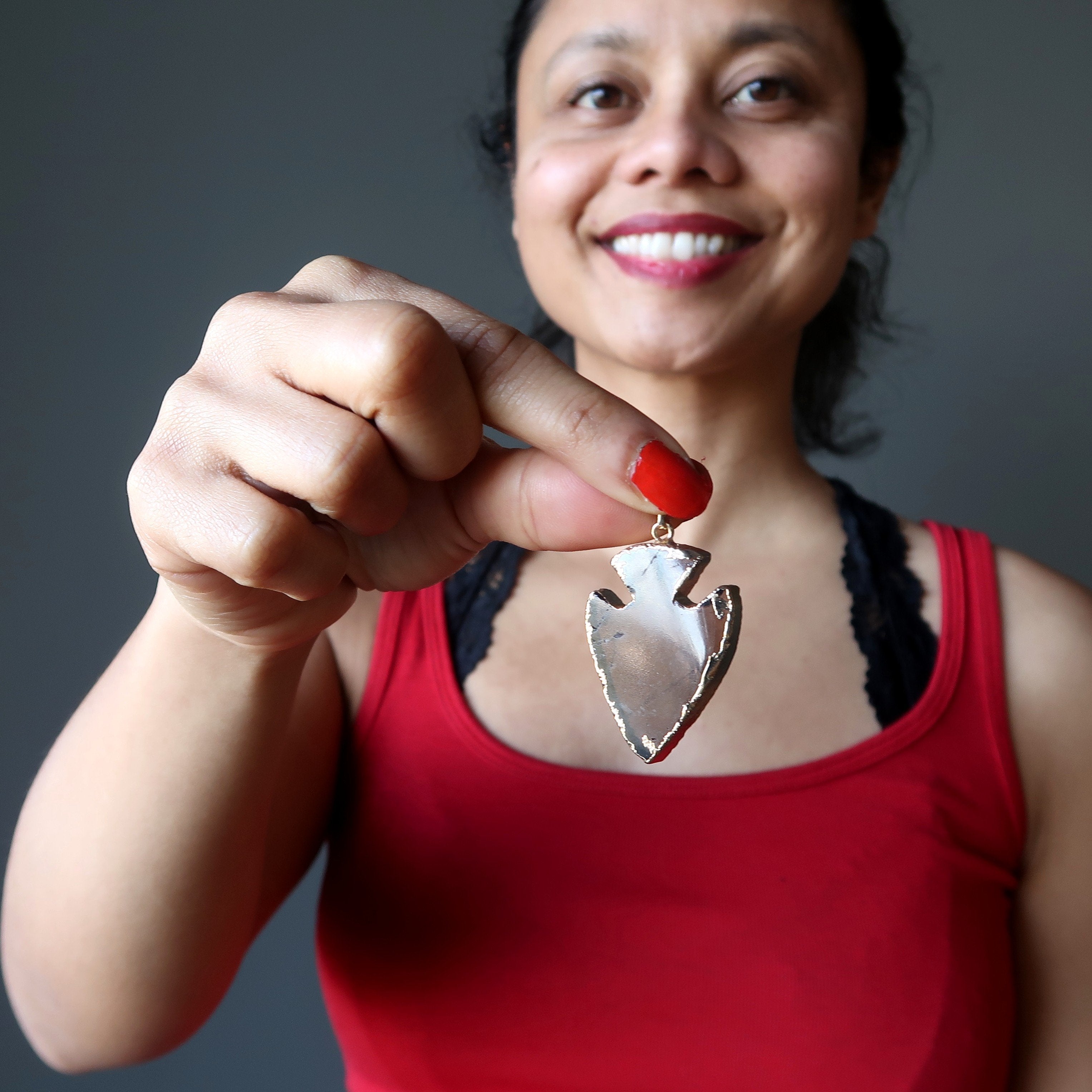 Smoky Quartz Pendant Arrowhead Aim for Gold