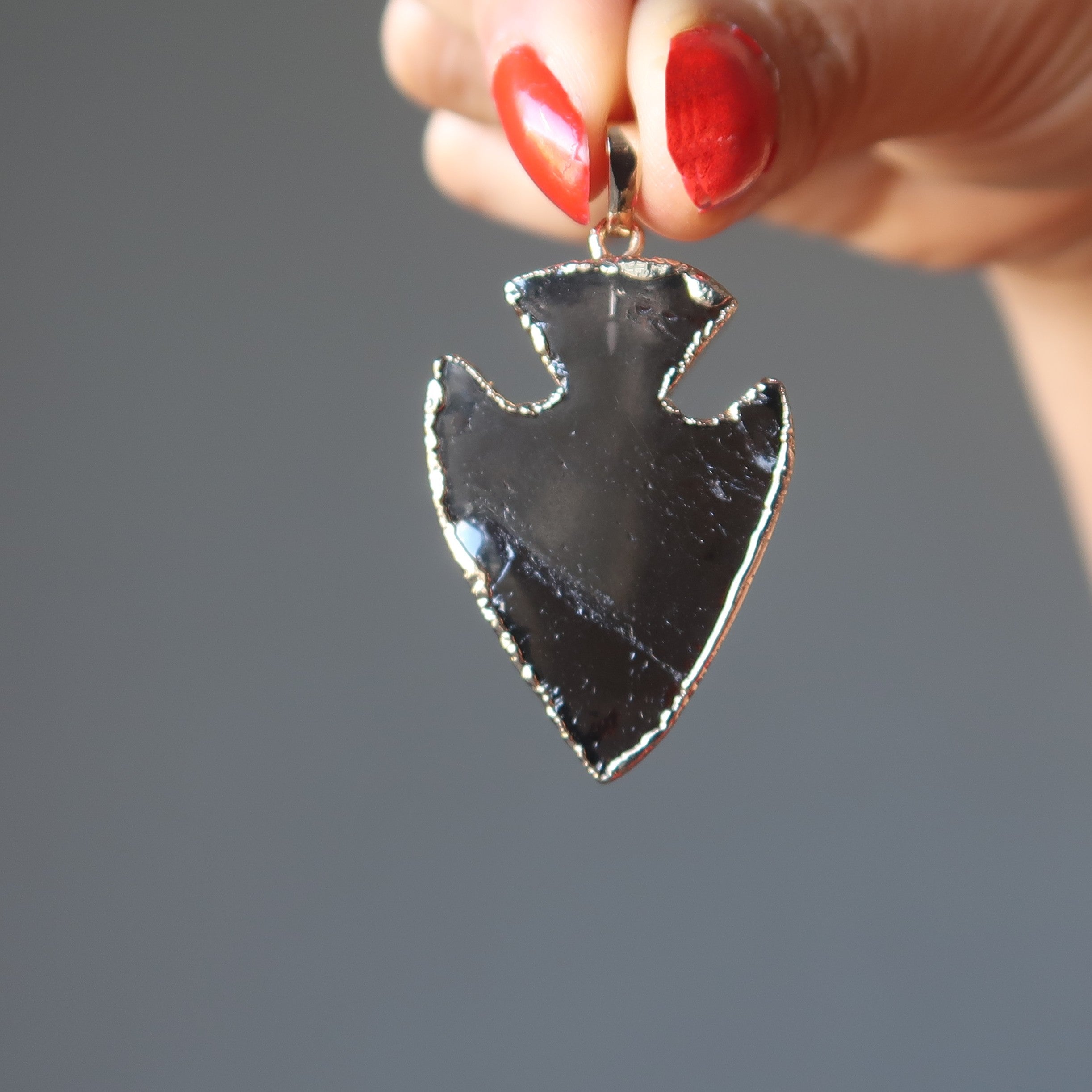 Smoky Quartz Pendant Arrowhead Aim for Gold
