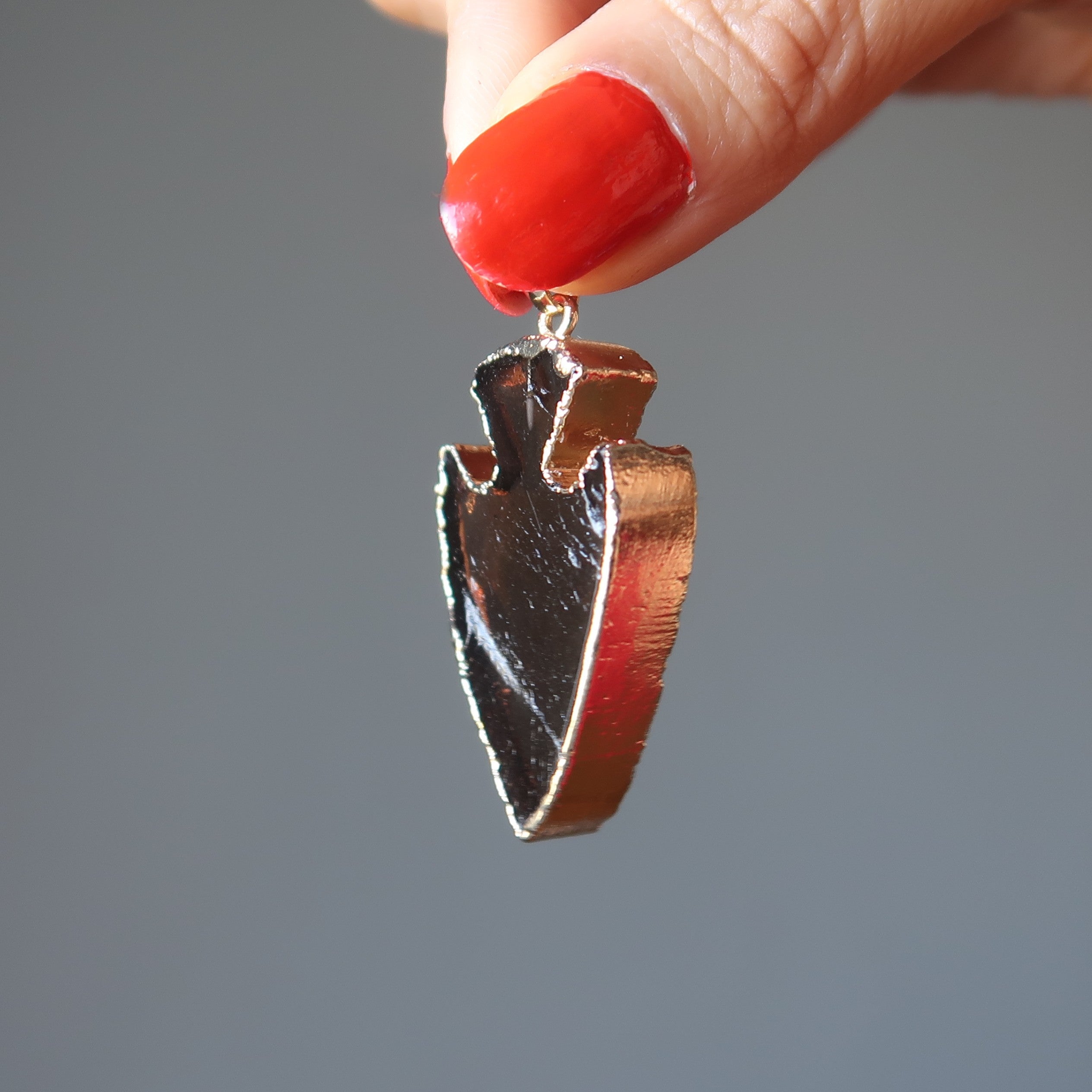 Smoky Quartz Pendant Arrowhead Aim for Gold