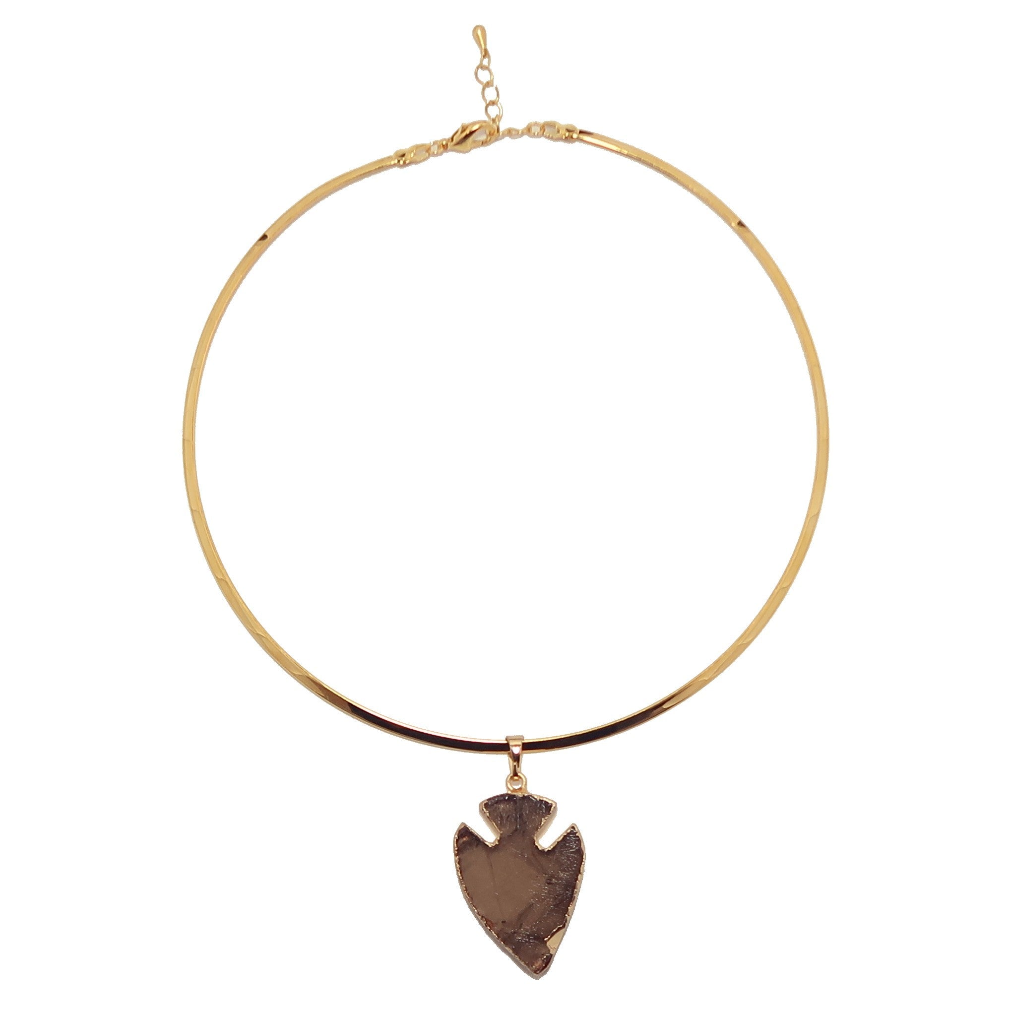 Collier en quartz fumé avec pendentif flèche, ras-du-cou doré
