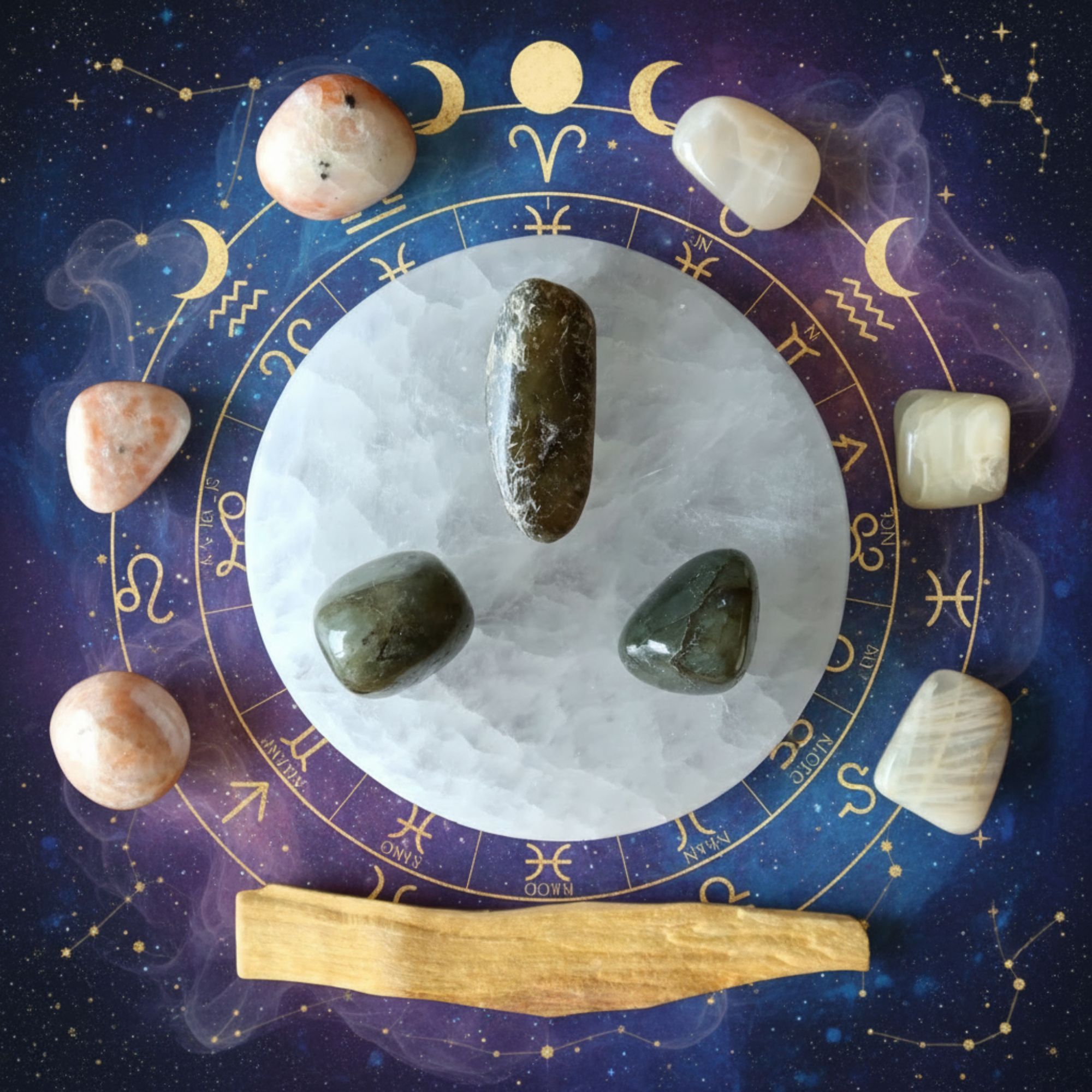 Astrology Set Sun-Moon Crystals and Selenite Charger