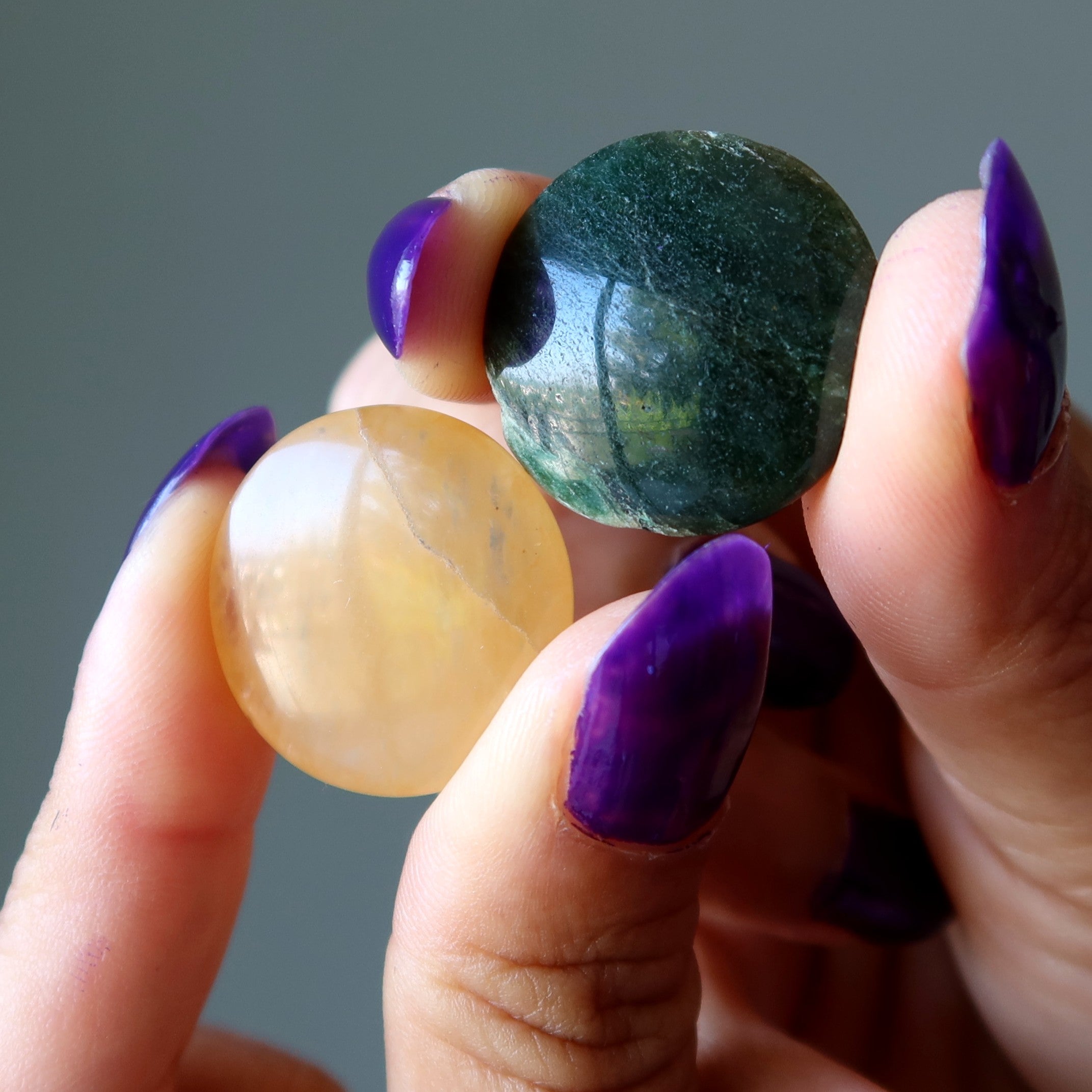 Aventurine Grid Crystal Pair Green Orange Money Coin