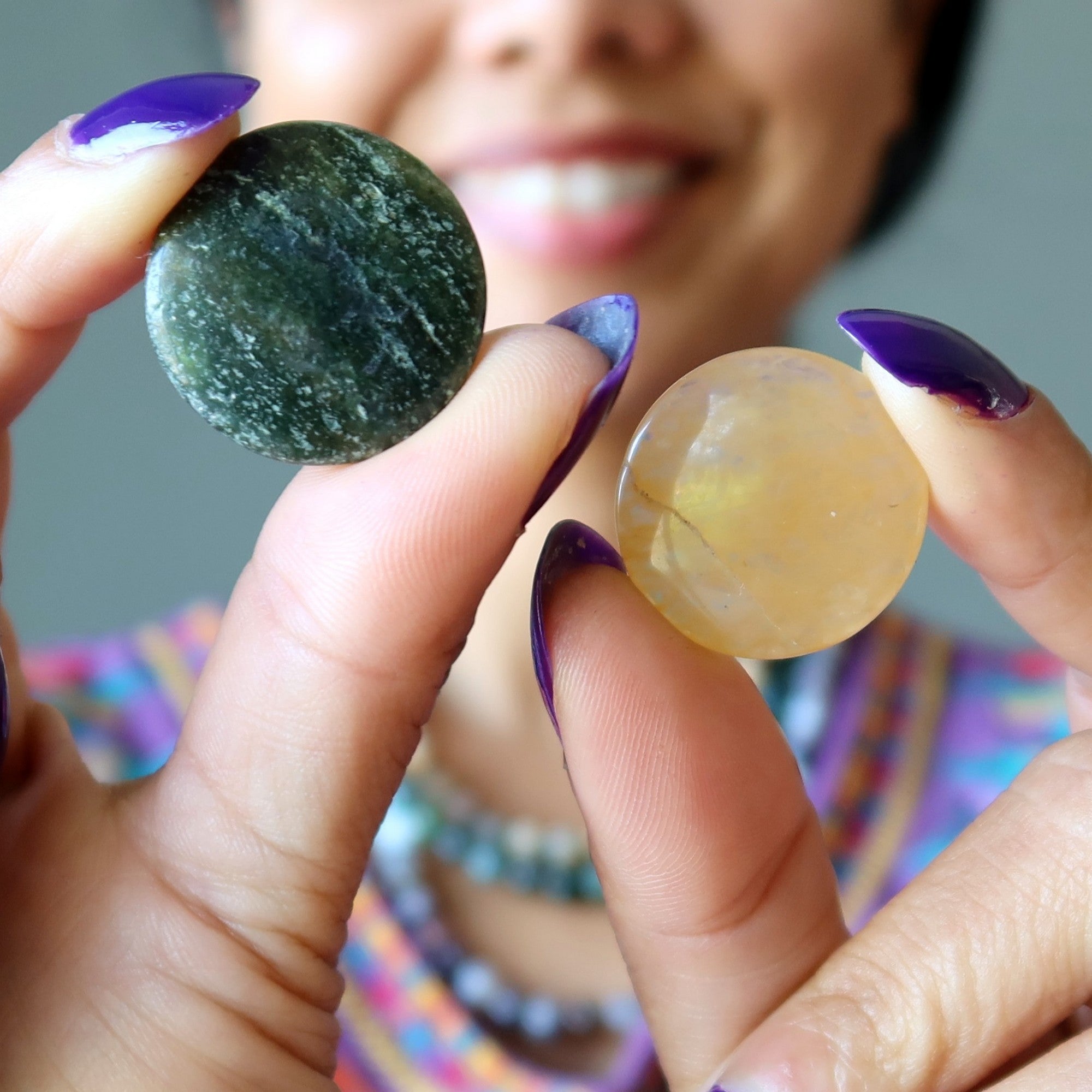 Aventurine Grid Crystal Pair Green Orange Money Coin