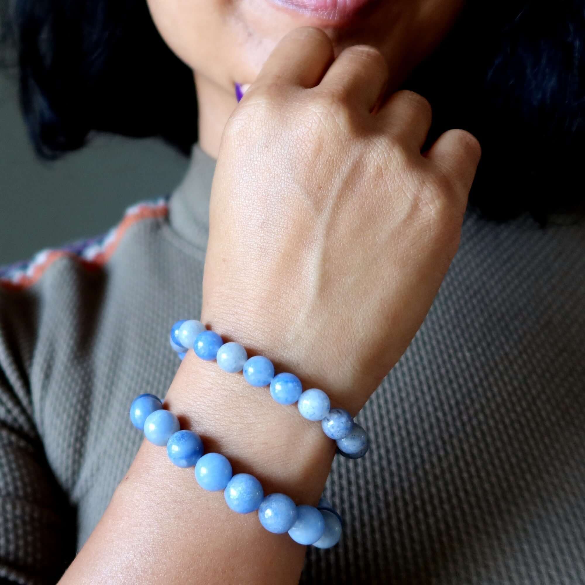 Bracelet en Aventurine Bleue – Perles de Pierres Précieuses pour la Concentration et le Succès