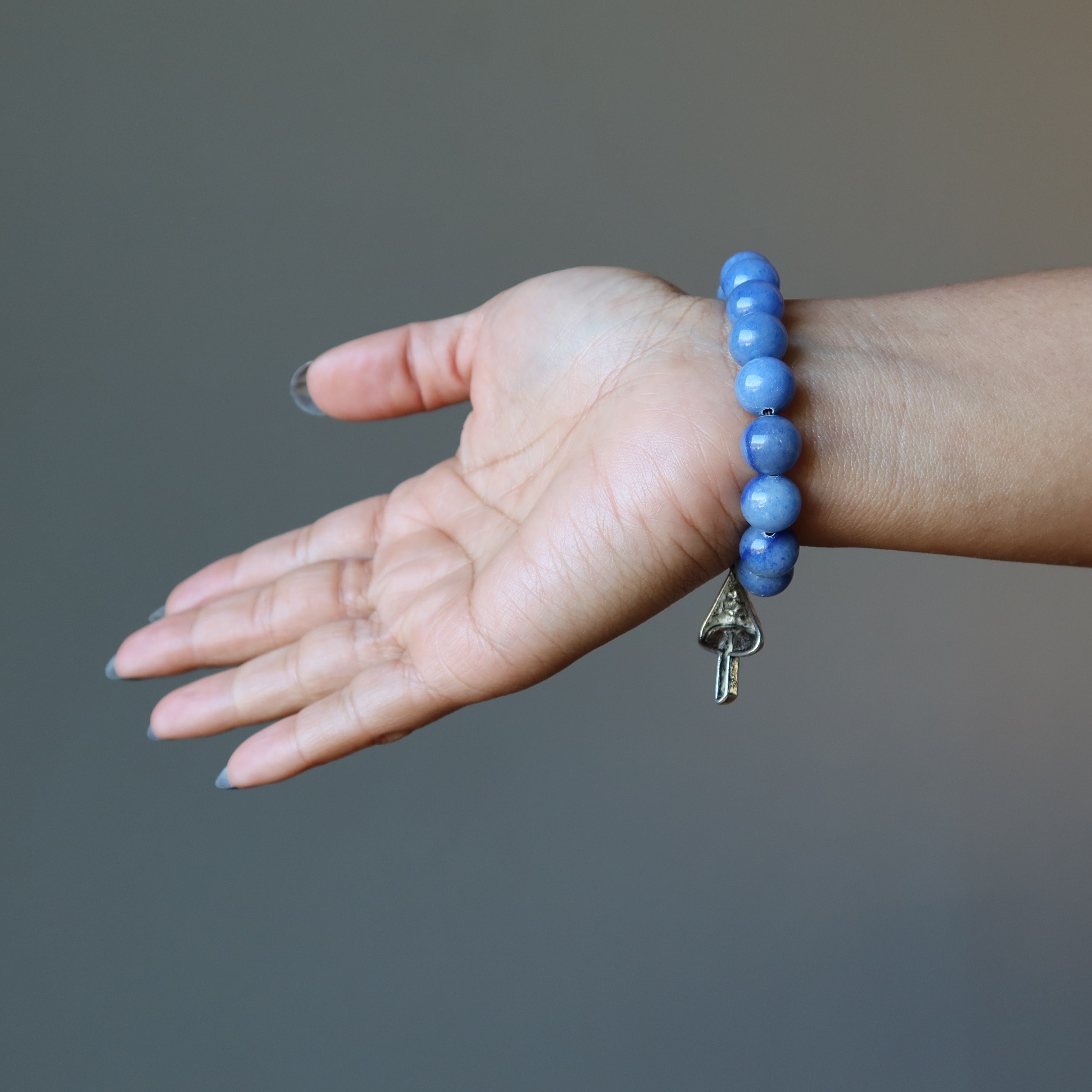 Blue Aventurine Bracelet Beaded Silver Magic Mushroom Charm