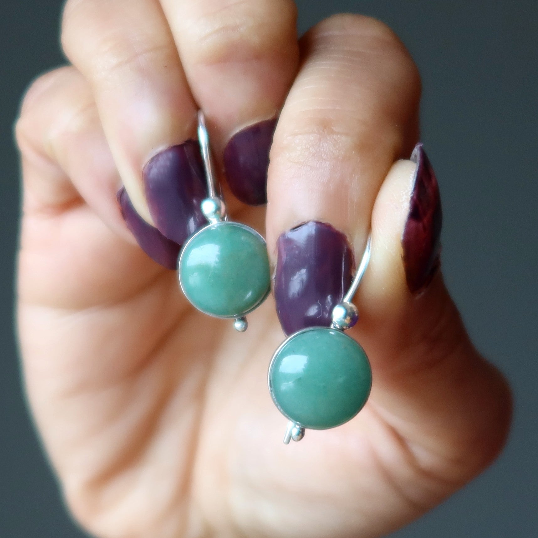 Green Aventurine Earrings Lucky Coins Sterling Silver
