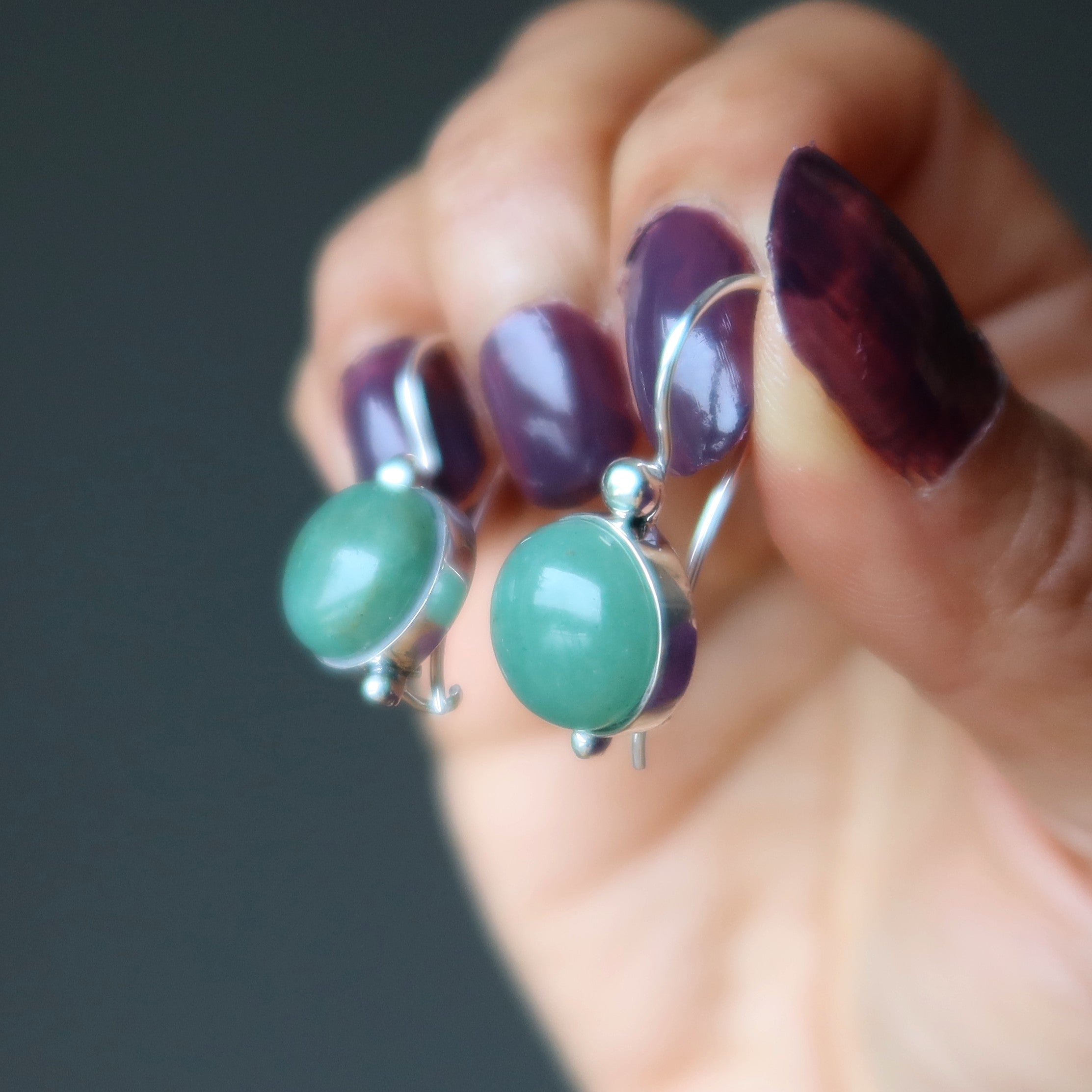 Green Aventurine Earrings Lucky Coins Sterling Silver
