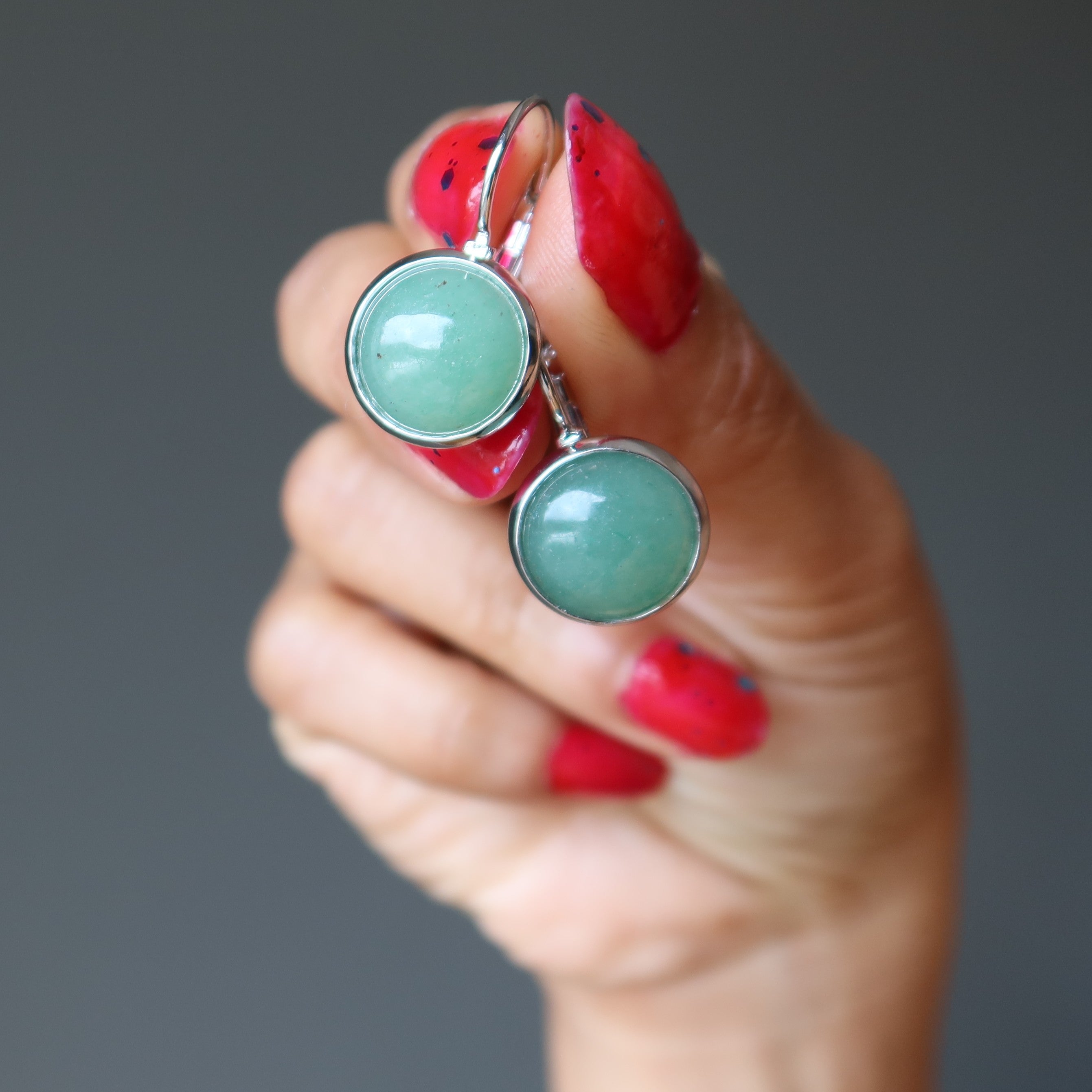 Green Aventurine Earrings Lucky Abundance Silver Medallion