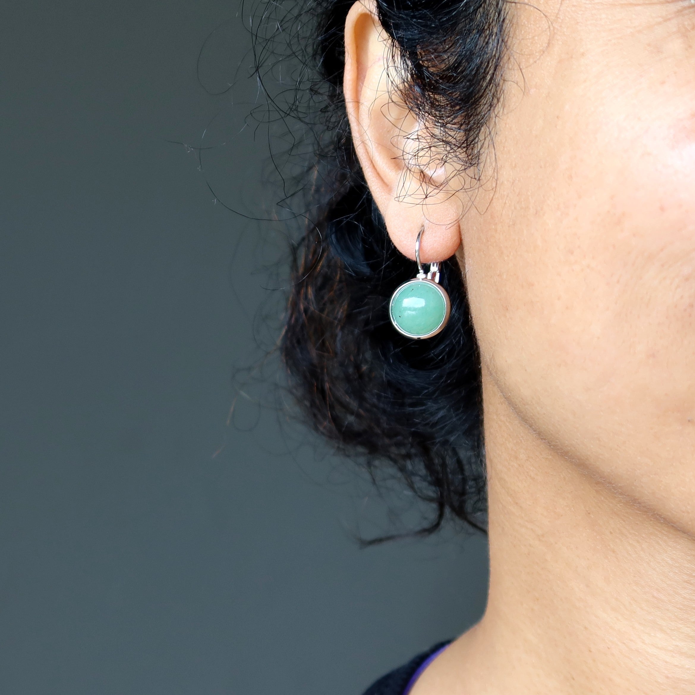 Green Aventurine Earrings Lucky Abundance Silver Medallion
