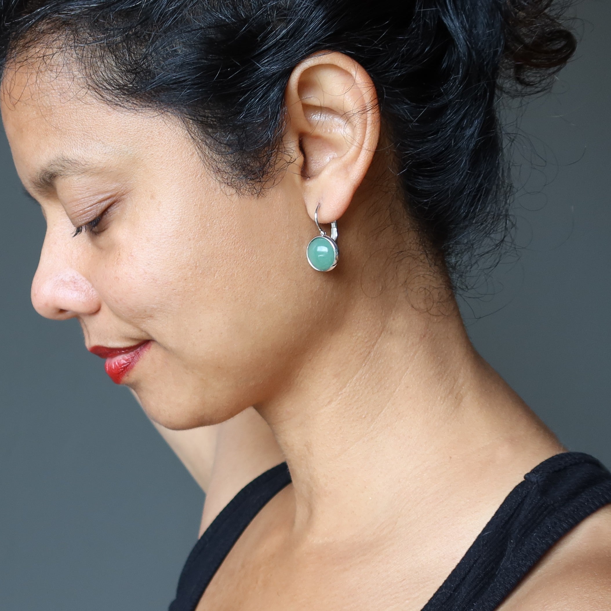 Green Aventurine Earrings Lucky Abundance Silver Medallion