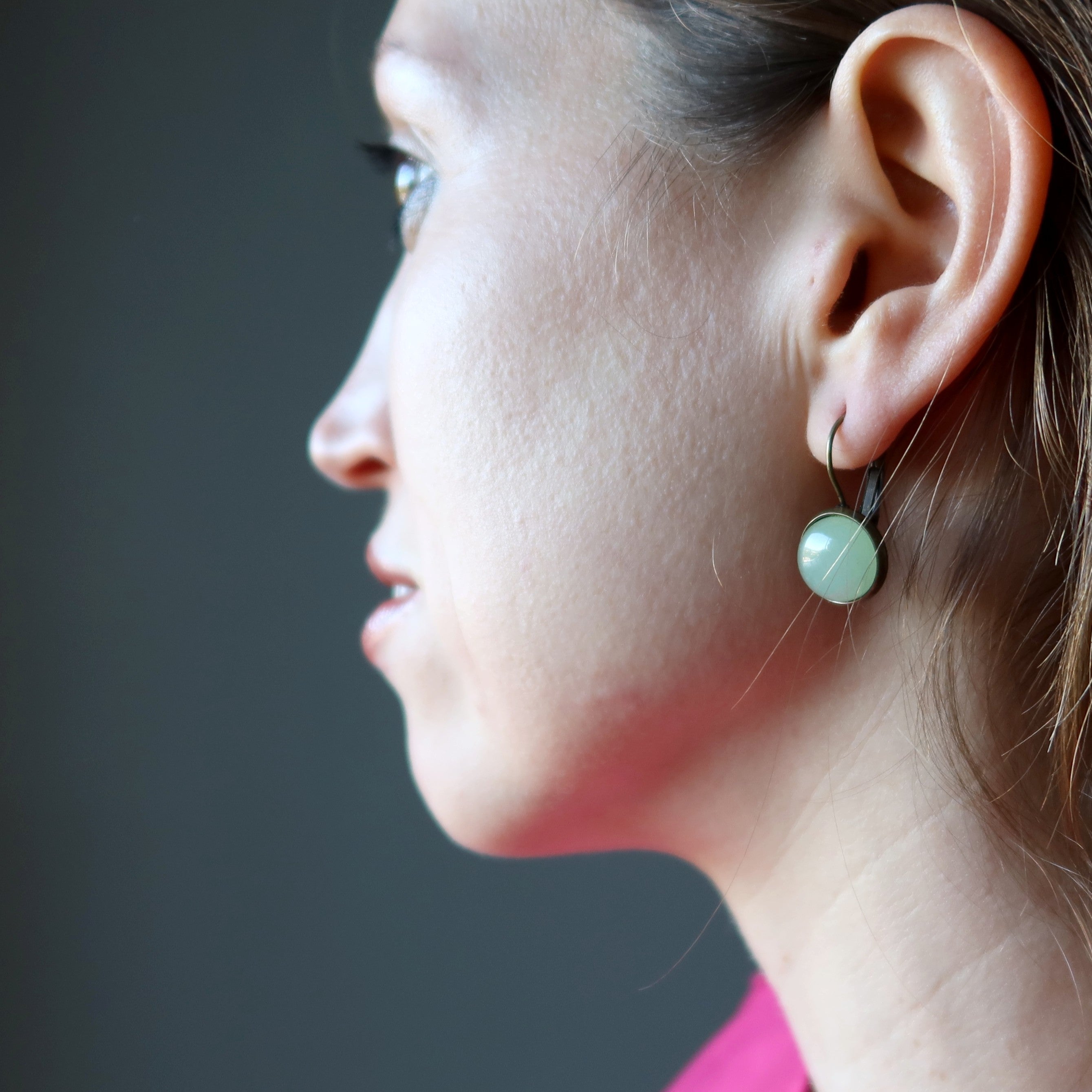 Green Aventurine Earrings Abundance Token Bronze