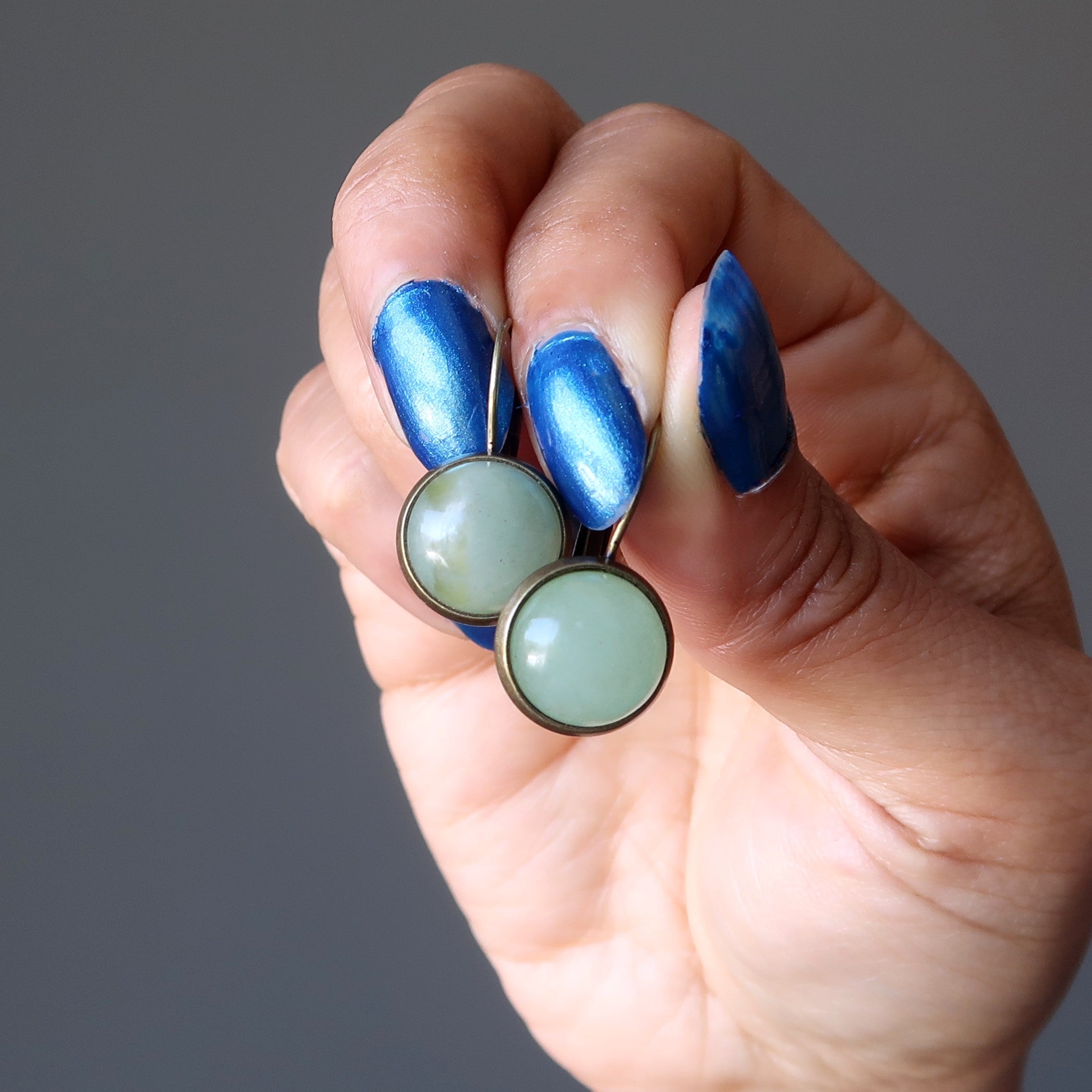 Green Aventurine Earrings Abundance Token Bronze