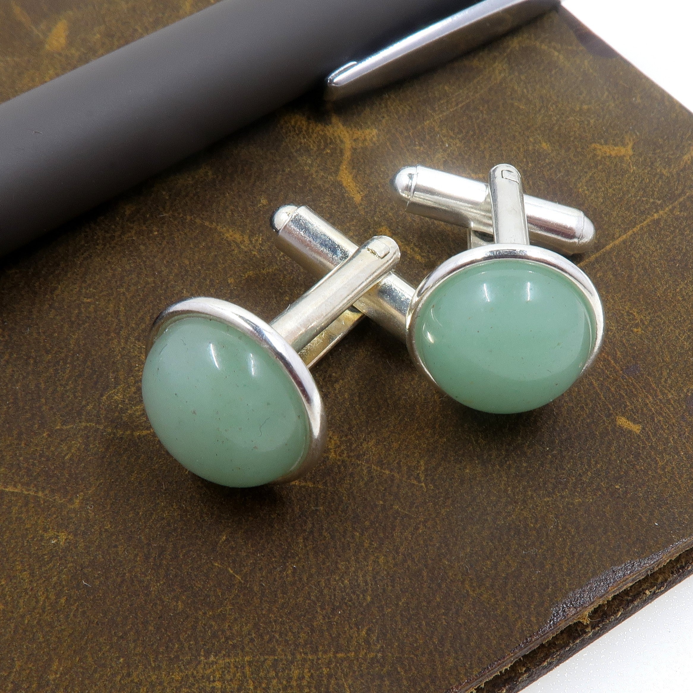 Green Aventurine Cufflinks Dress Success Silver
