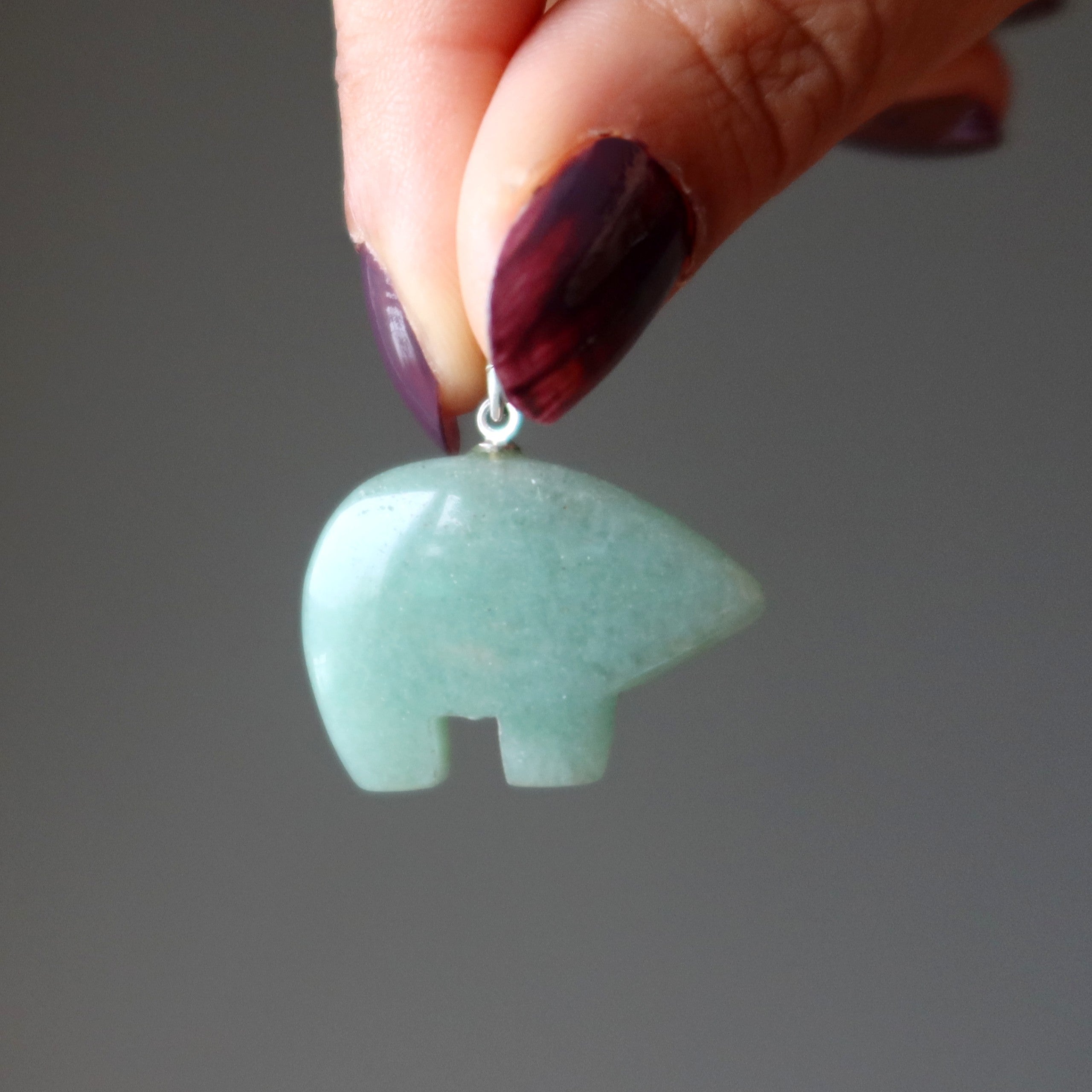 Green Aventurine Pendant Abundant Bear Silver