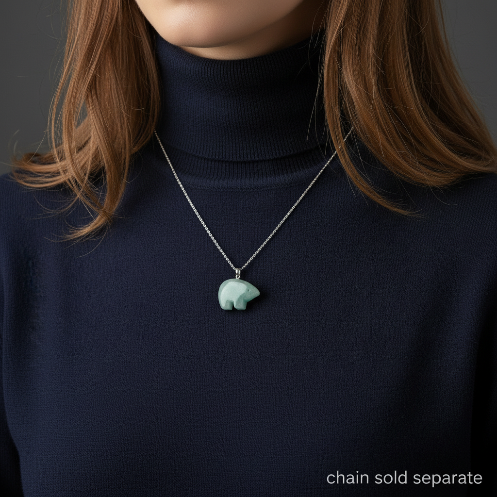 Green Aventurine Pendant Abundant Bear Silver