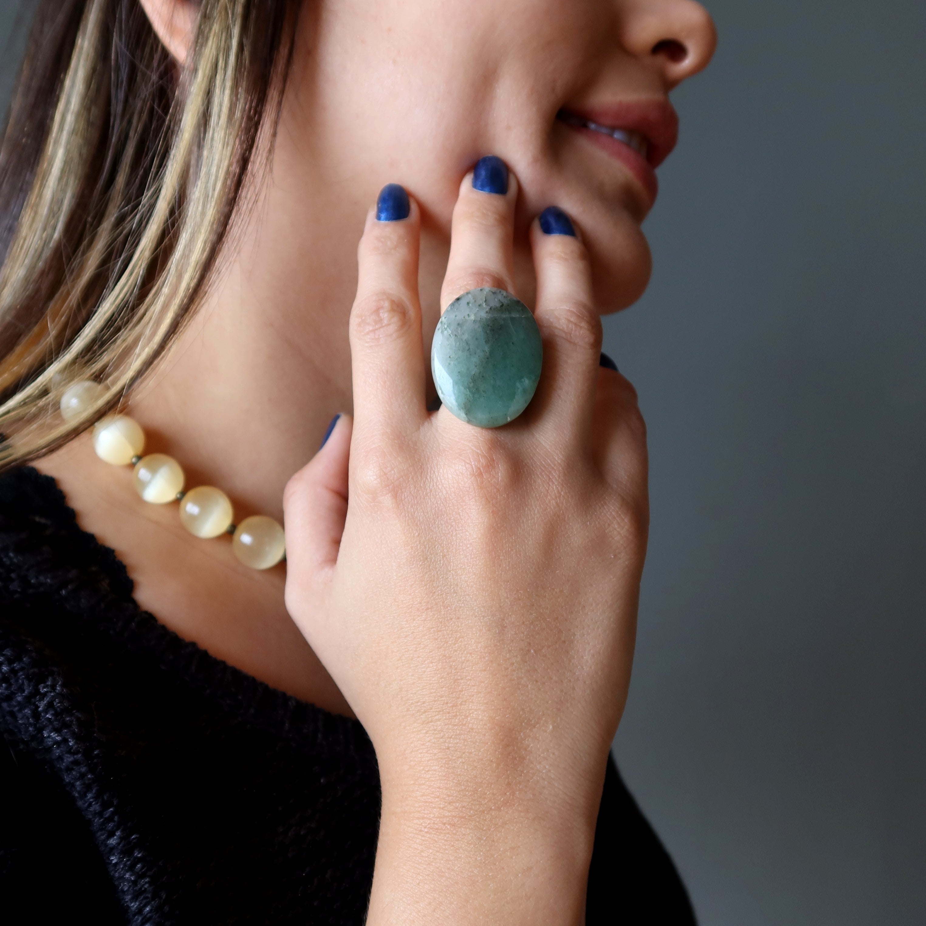 Green Aventurine Ring Big Bounty Bronze Adjustable