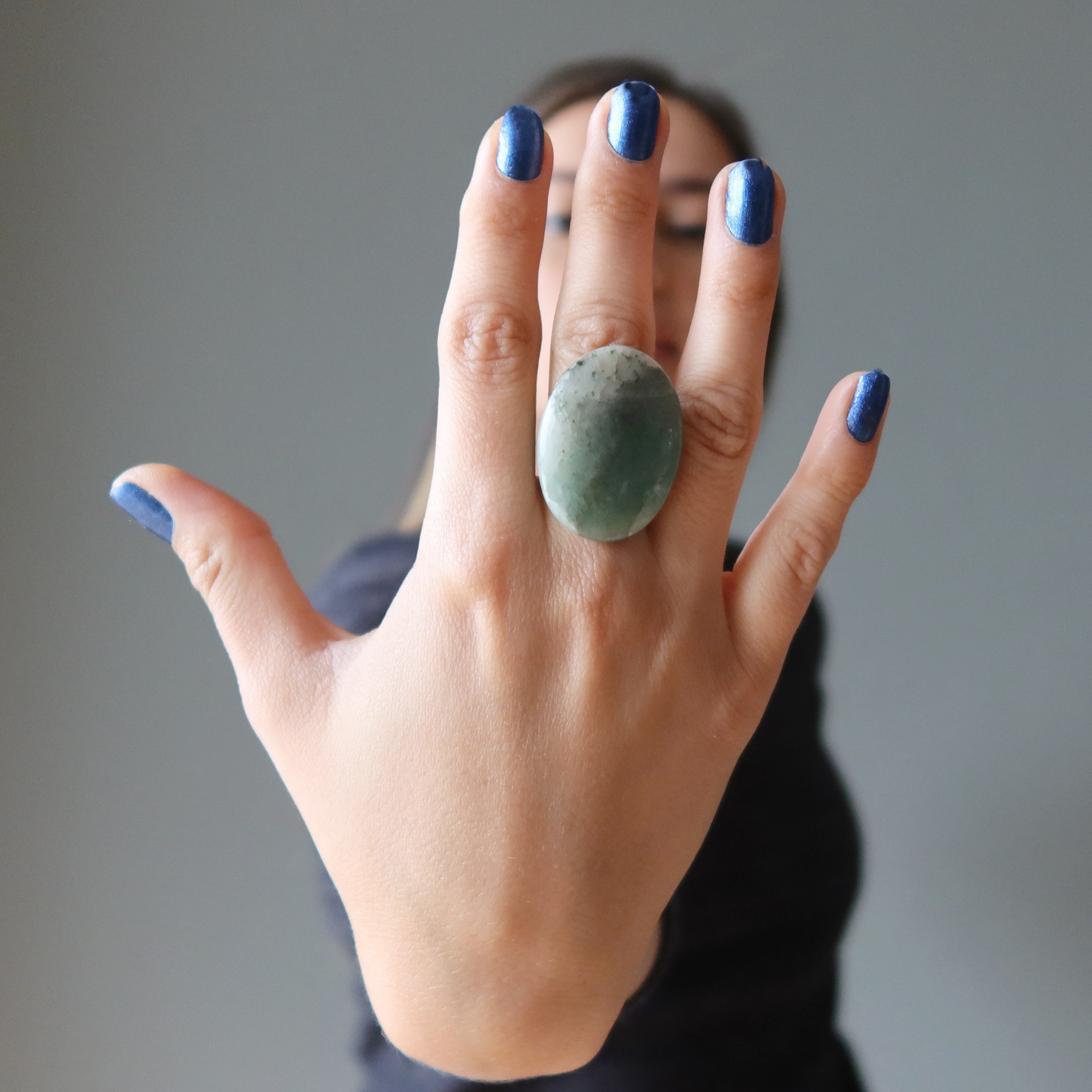 Green Aventurine Ring Big Bounty Bronze Adjustable